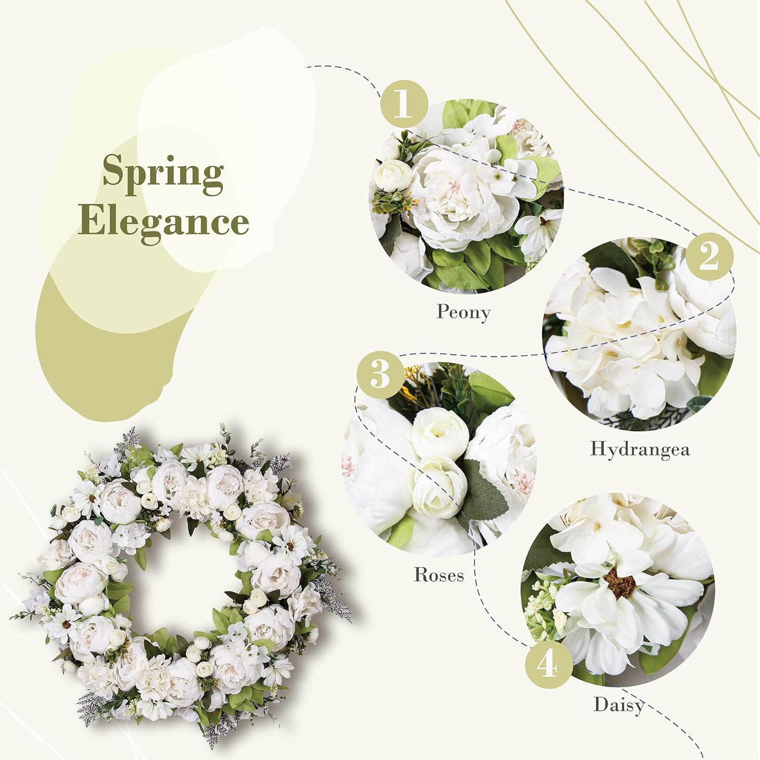 EZsenses Peony Wreath 23 Inch Front Door Decor