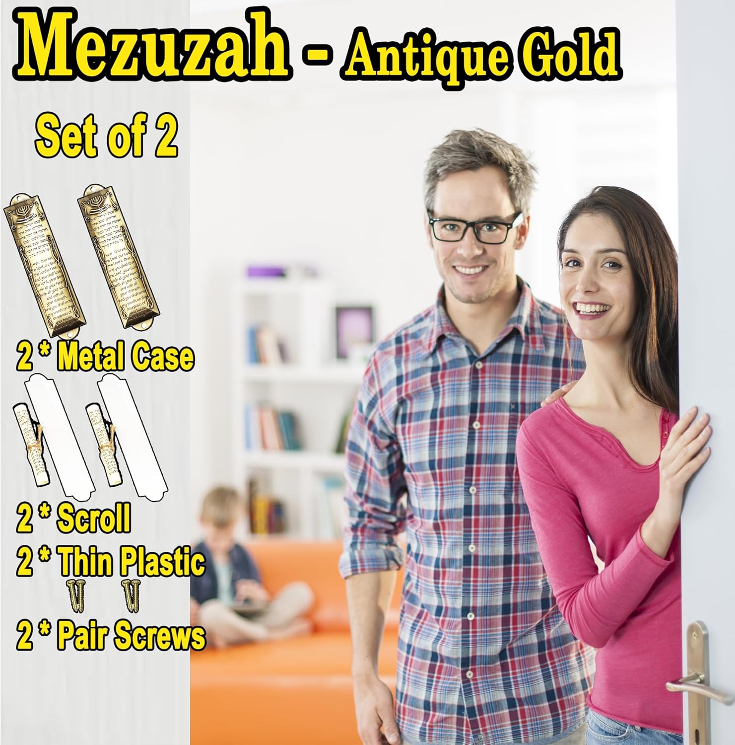 Zivosely 2-Pack Antique Gold Mezuzah with Scrolls Set