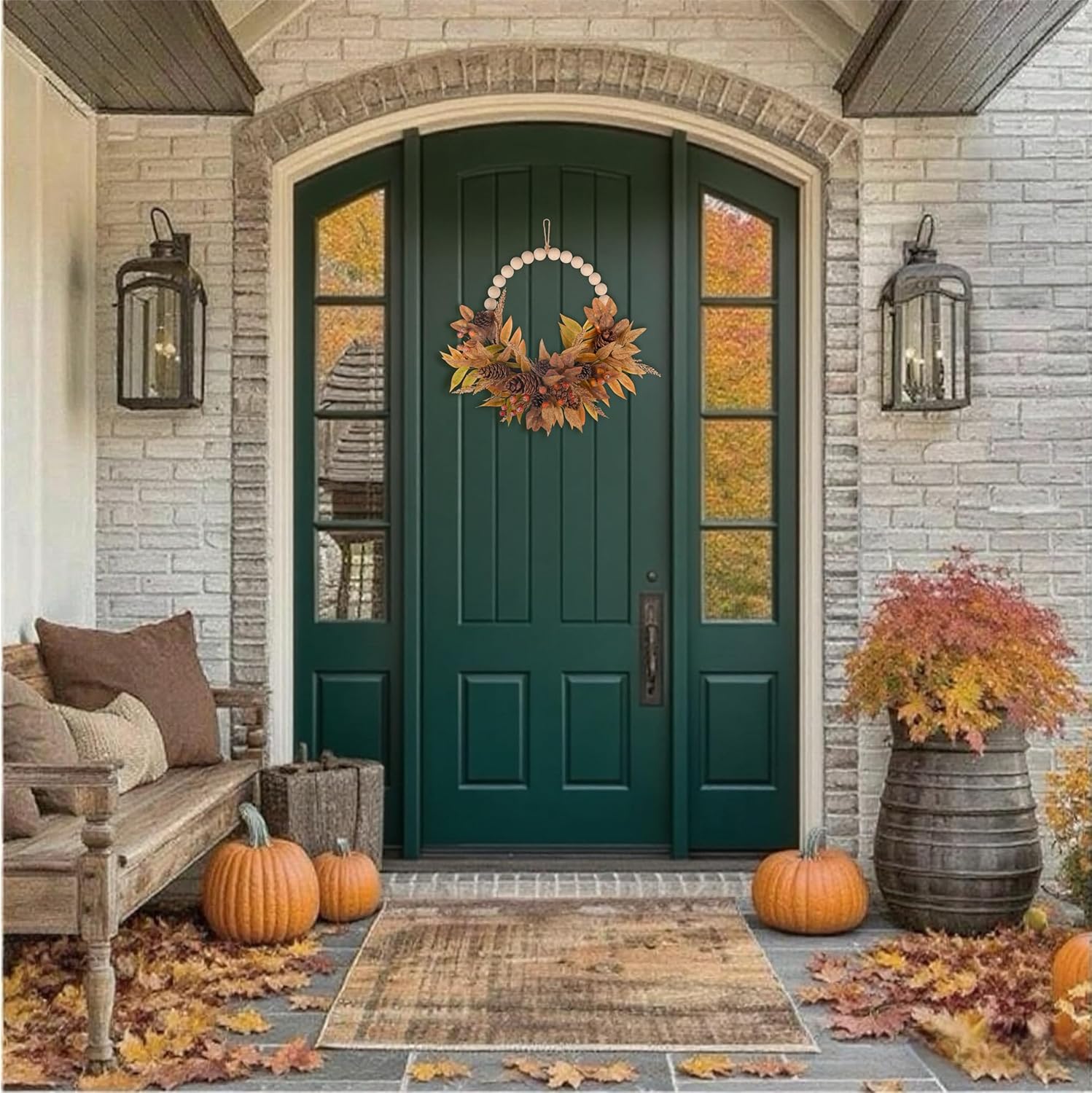 24 Inch Beaded Fall Wreath for Front Door