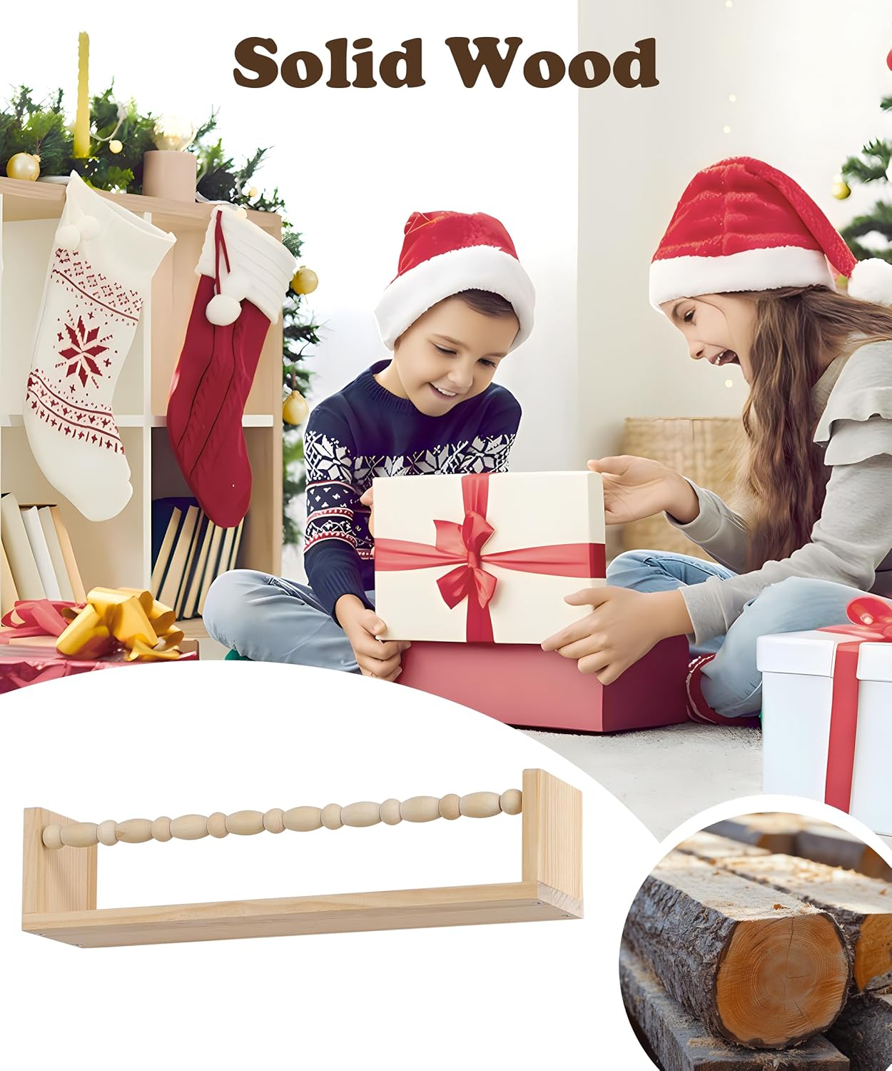 Nursery Book Shelves Set of 4 Natural Wood Floating Shelves for Wall