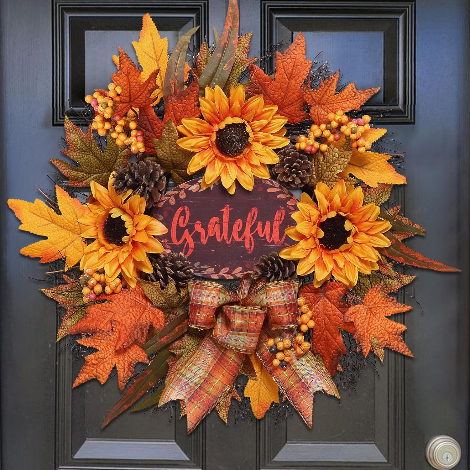 20 Inch Autumn Sunflower Front Door Wreath