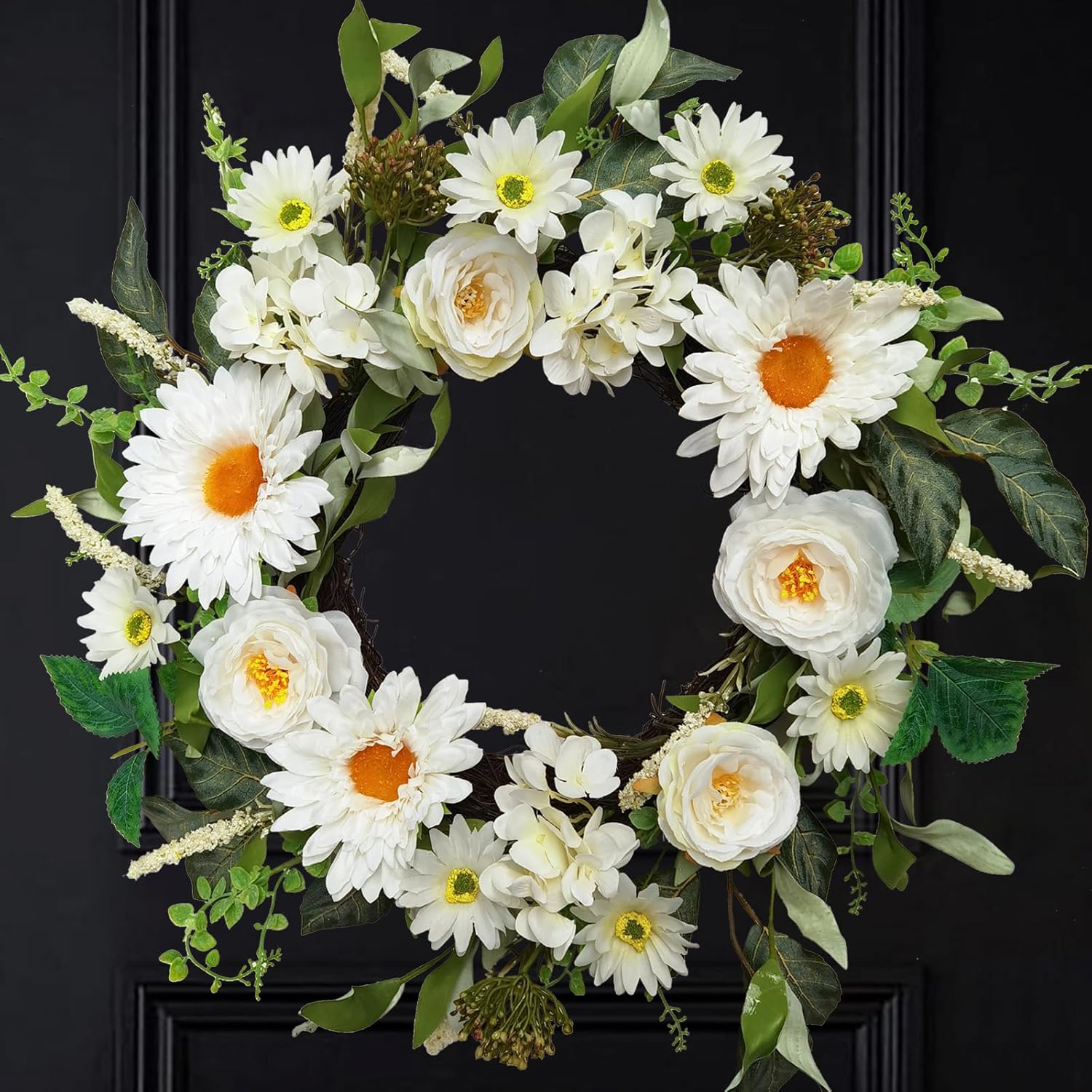 18 Inch Spring Summer Artificial Flower Wreath for Front Door
