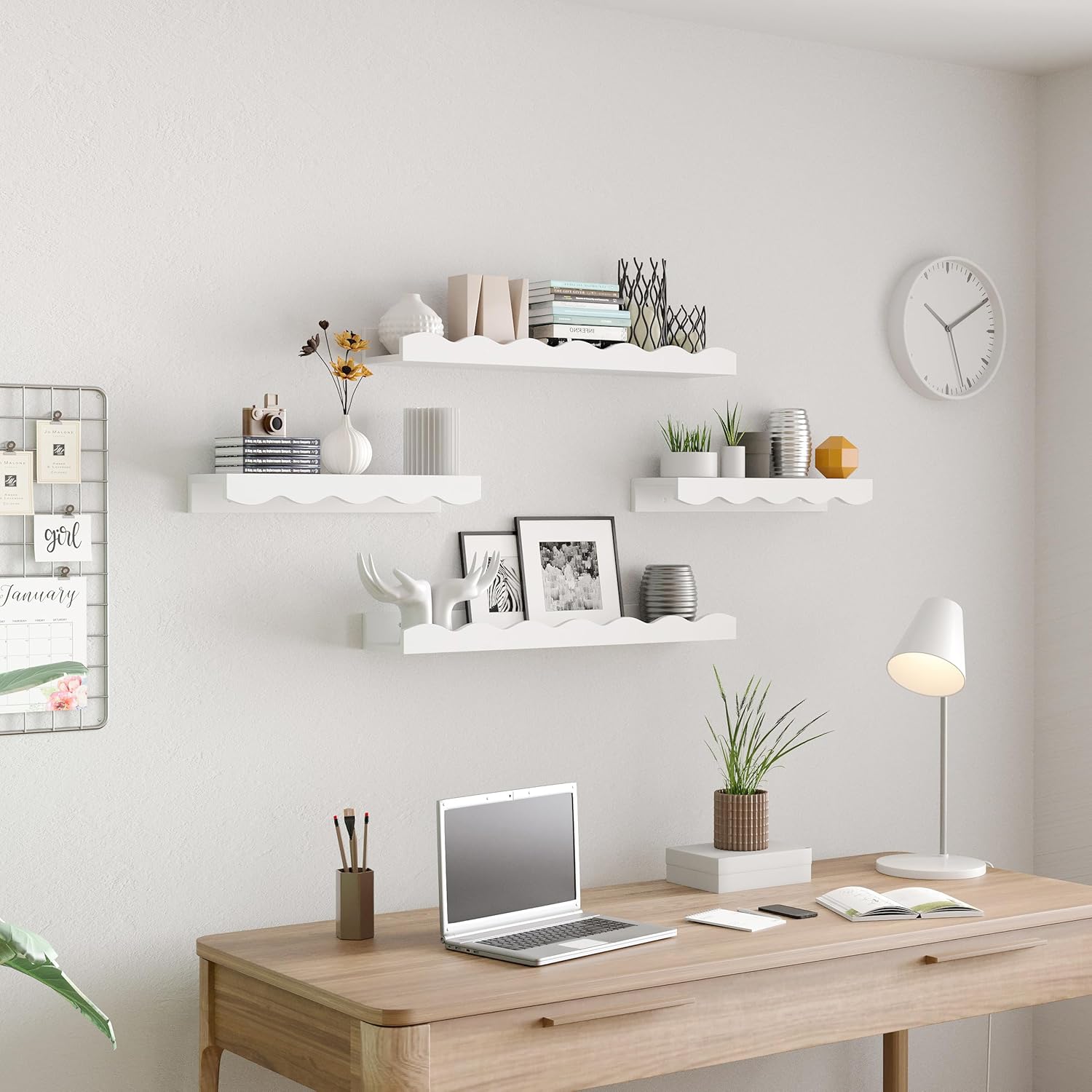 Senjie Floating Shelves Set of 2 24 Inch White Wave Design