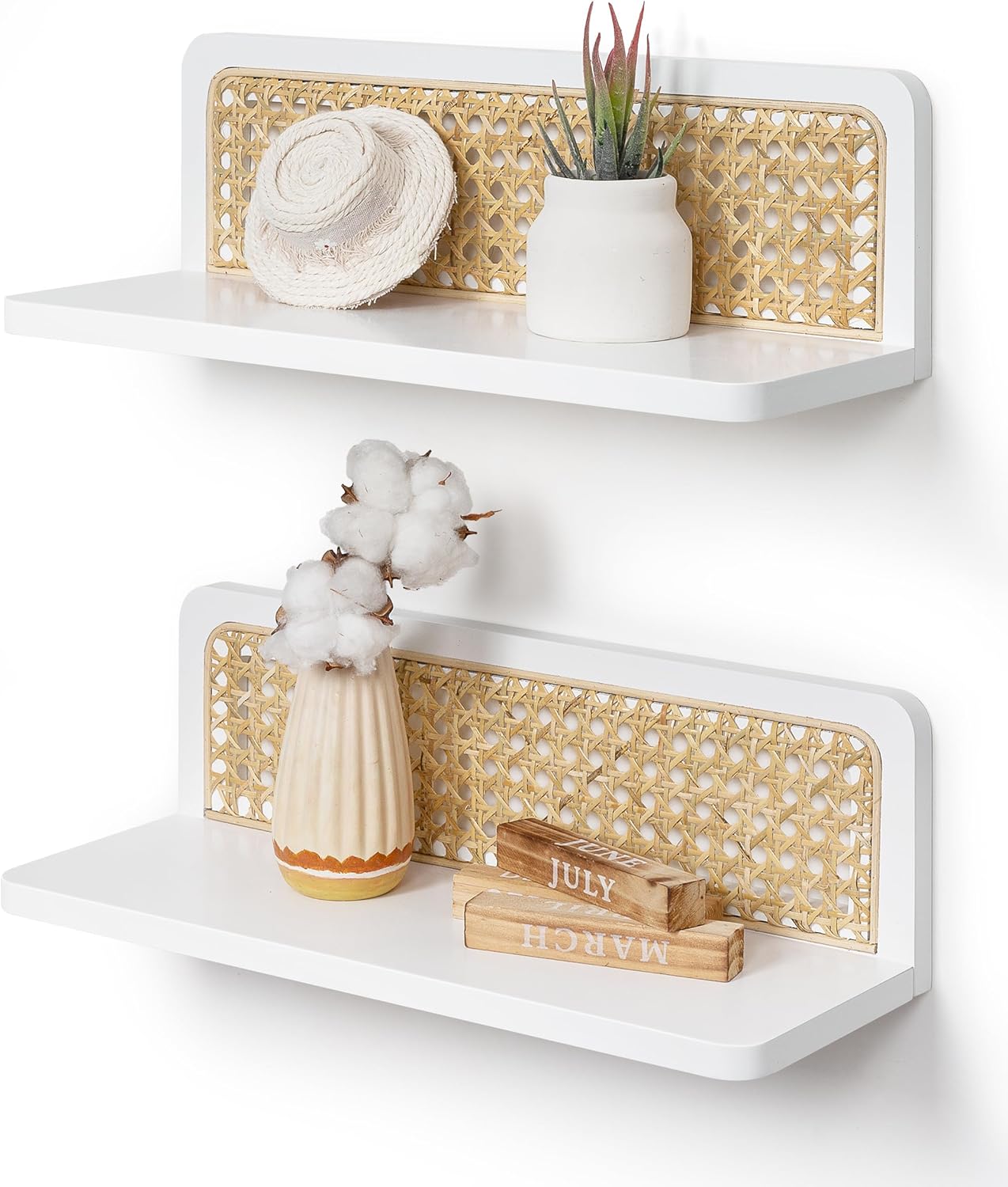 Mazjoaru Rattan Wall Shelf Set of 2 Handmade Floating Shelves for Living Room and Bedroom