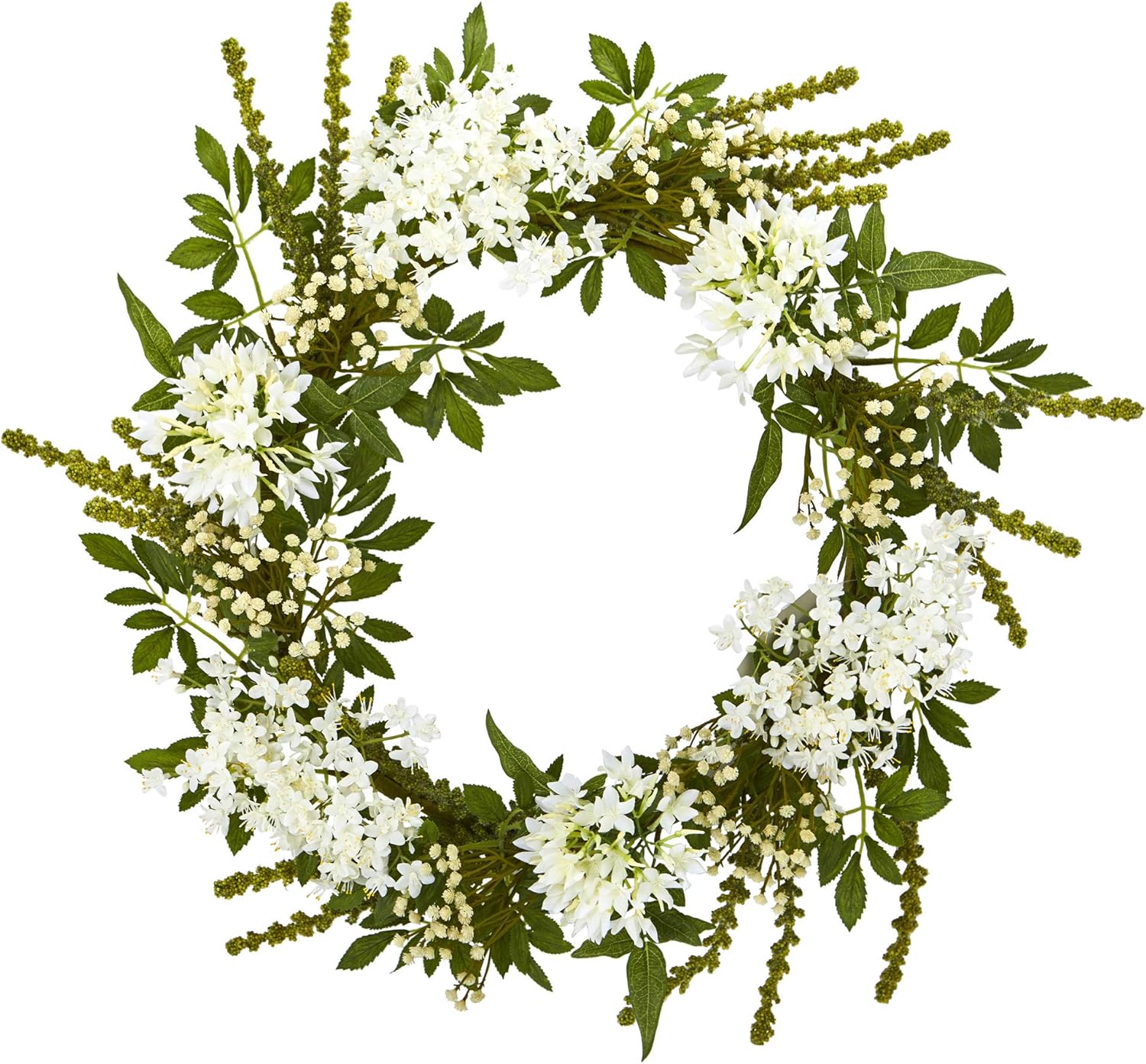 Nearly Natural 24-Inch White Mixed Floral Artificial Wreath