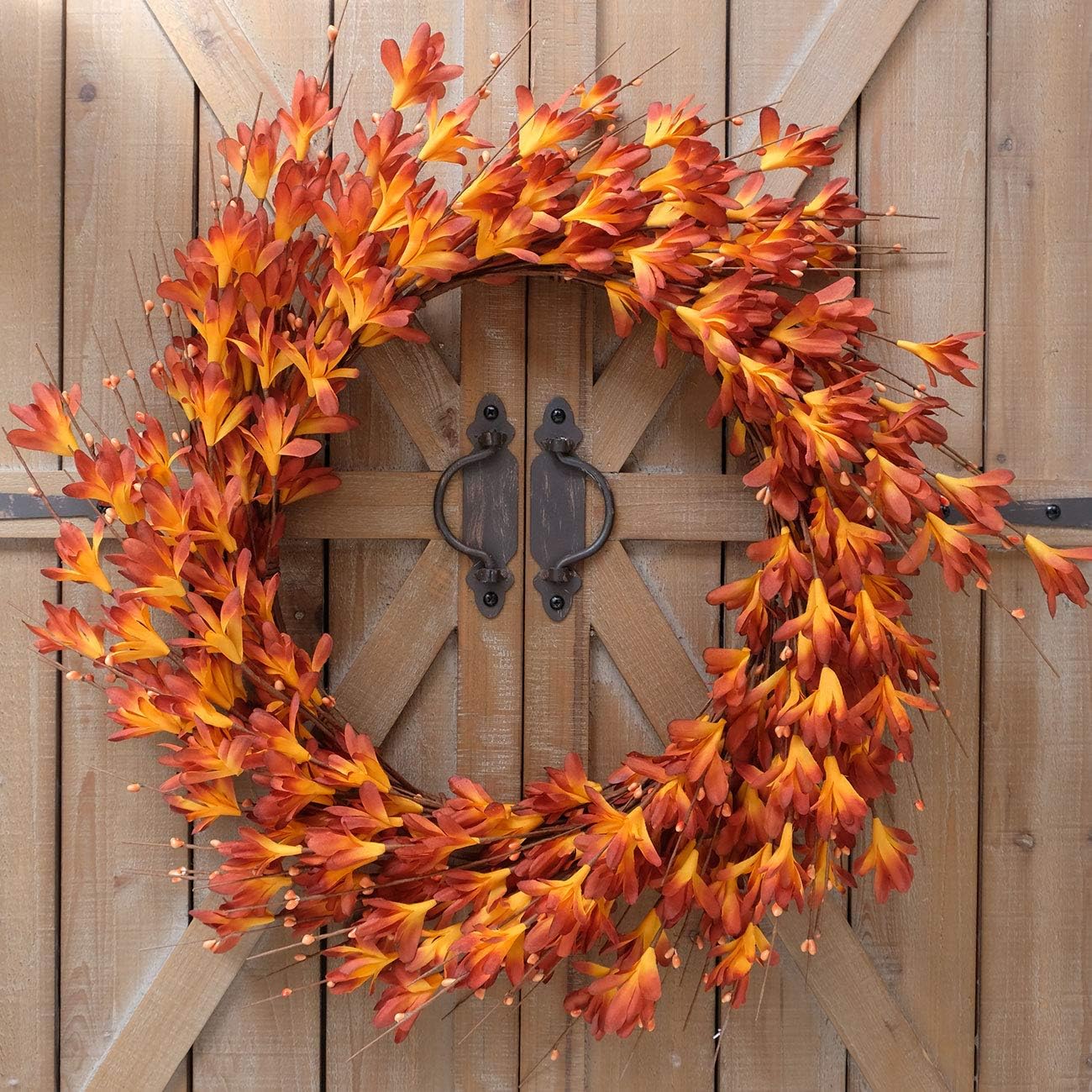 Bibelot 20 Inch Artificial Forsythia Wreath Orange