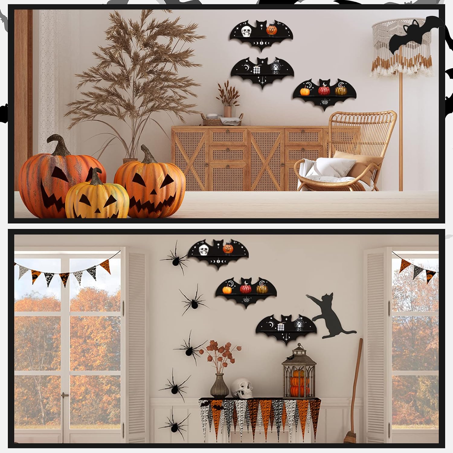 Geetery 3 Pcs Floating Black Bat Shelf Gothic Decor
