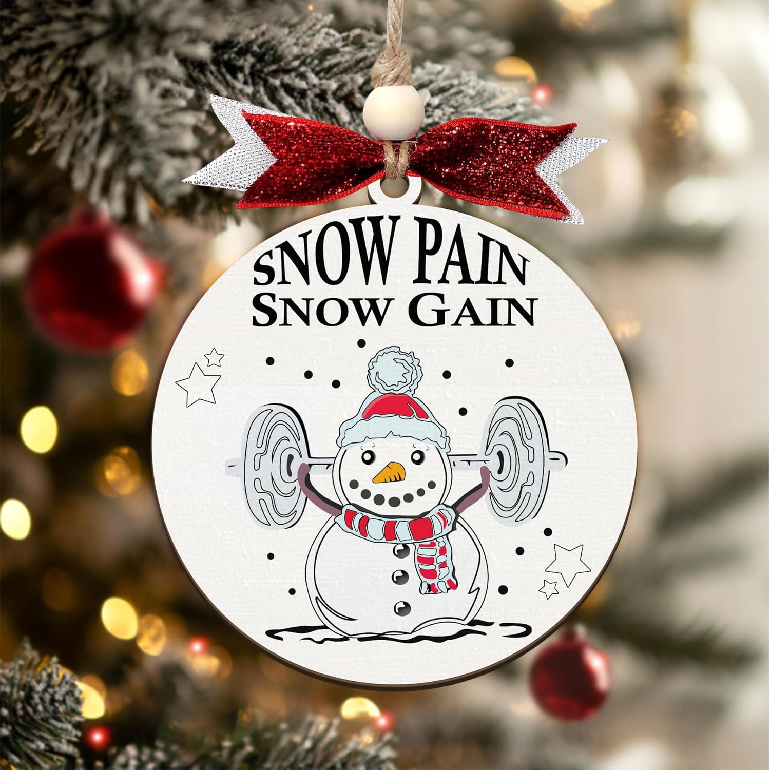 Snow Pain Snow Gain Dumbbell Gym Christmas Ornament 2024