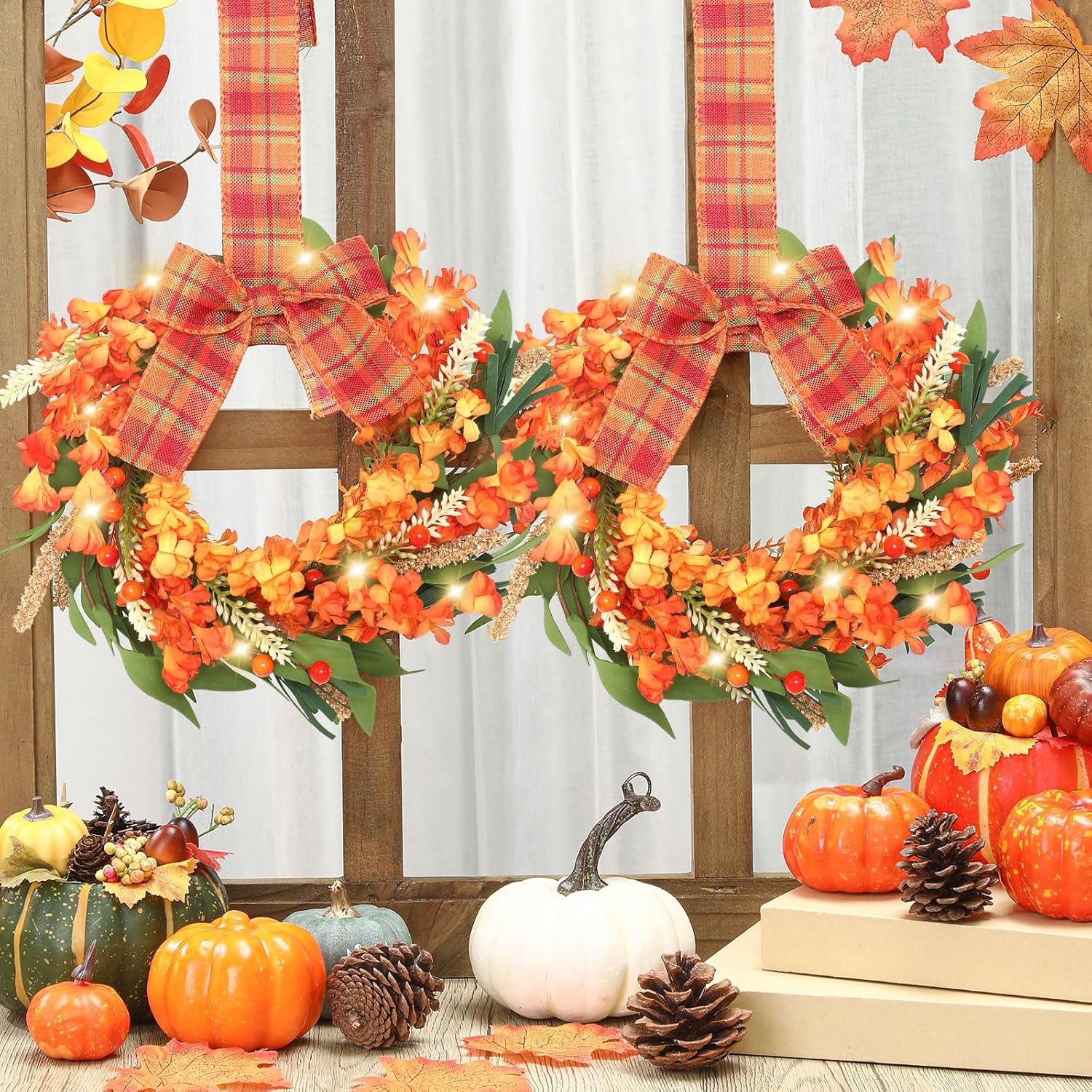 Hoteam 4 Pcs 9 Inch Fall Wreaths for Front Door Autumn Decor