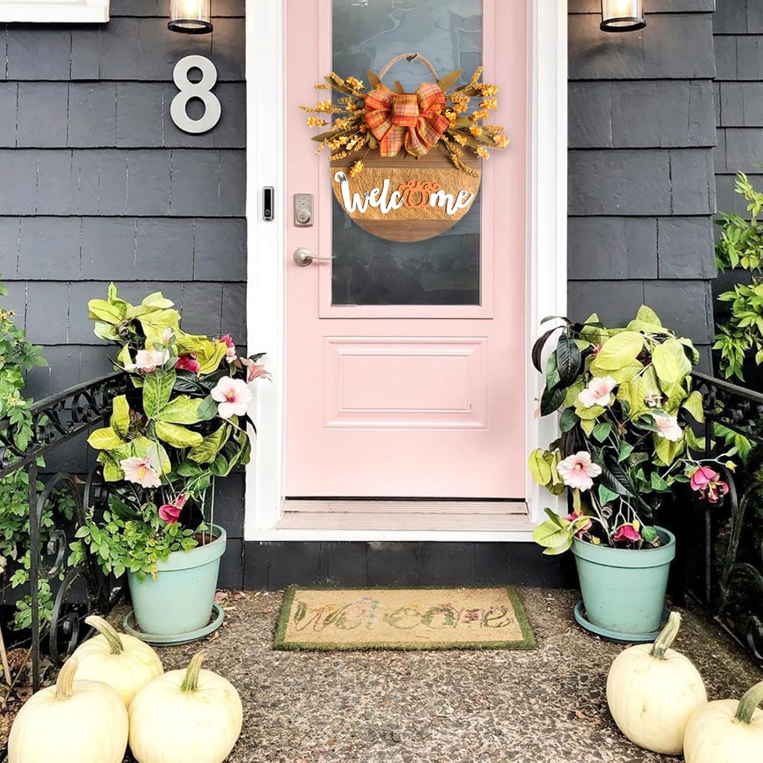 Fall Welcome Sign Decor Front Door Wreath