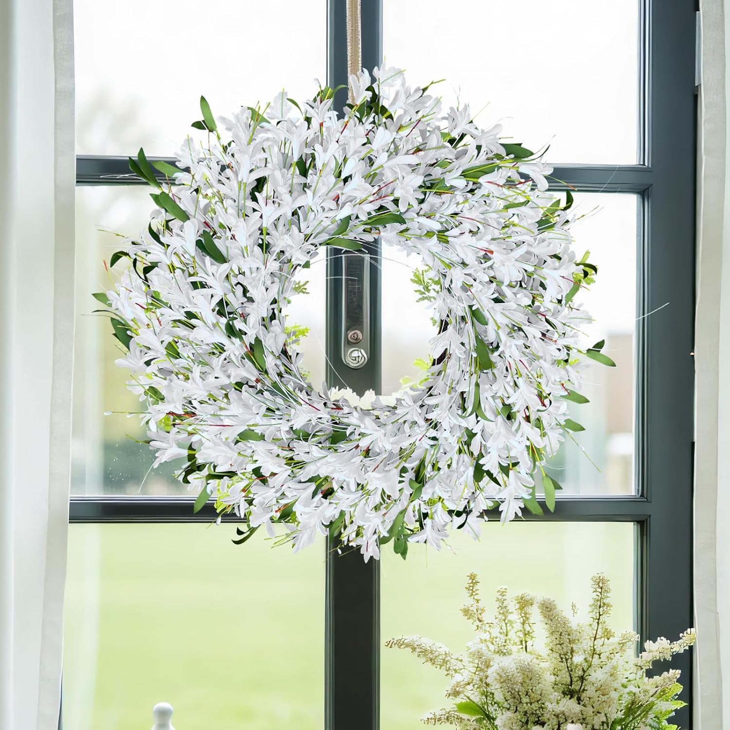 White Forsythia Door Wreath 24 Inch Decor