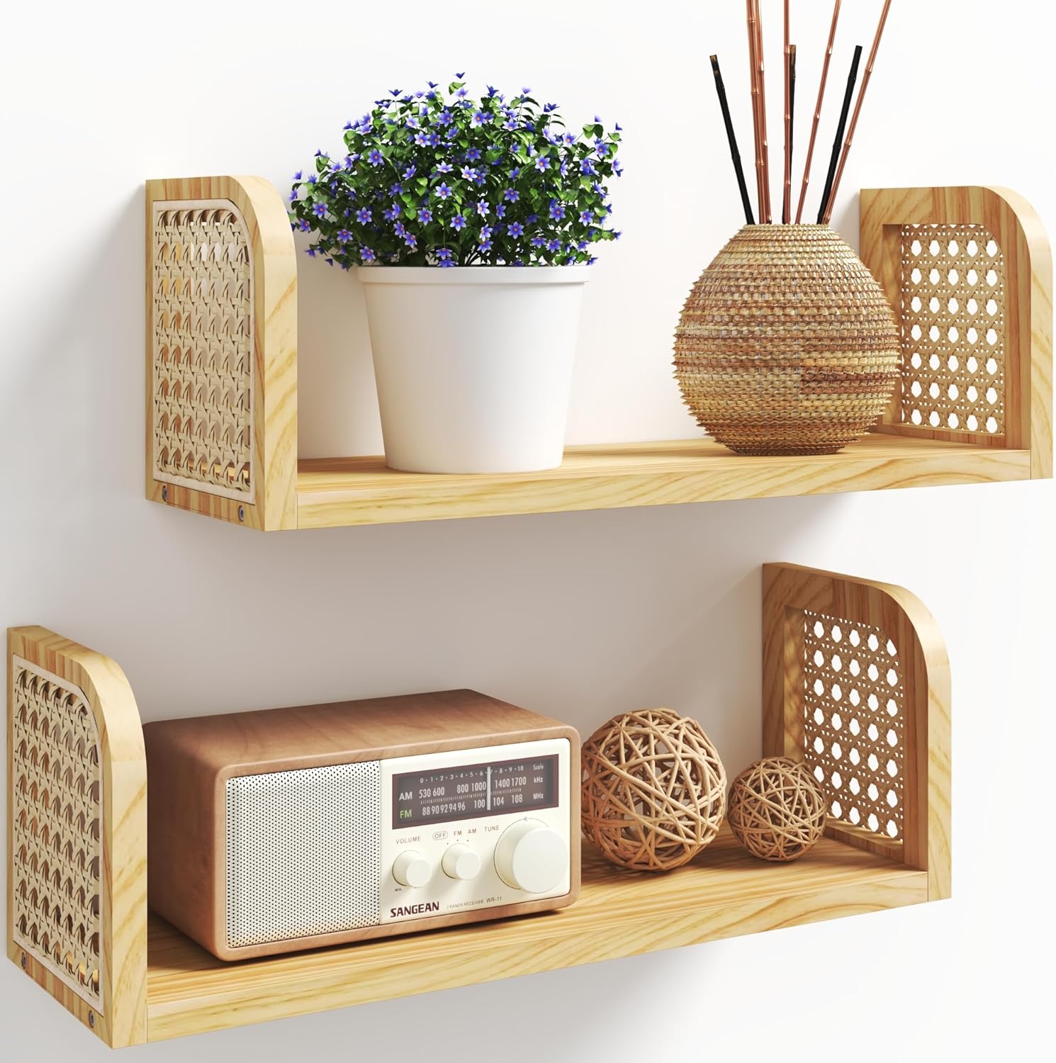 Rattan Shelf Set of 2 for Kids Room and Living Room