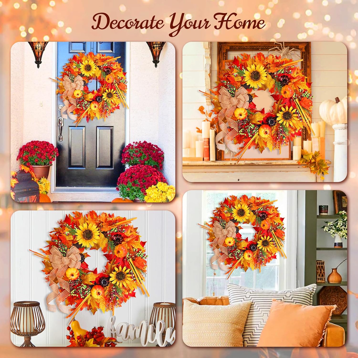 20 Inch Autumn Wreath with Pumpkins and Sunflowers