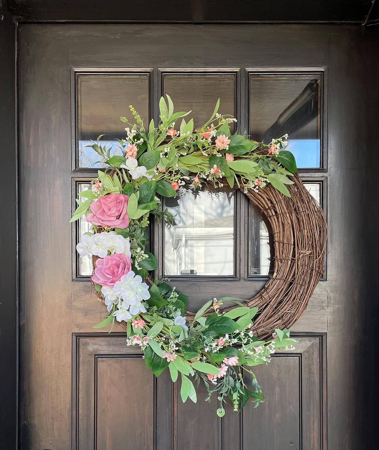 Summer Wreath with White and Pink Roses 24 Inches