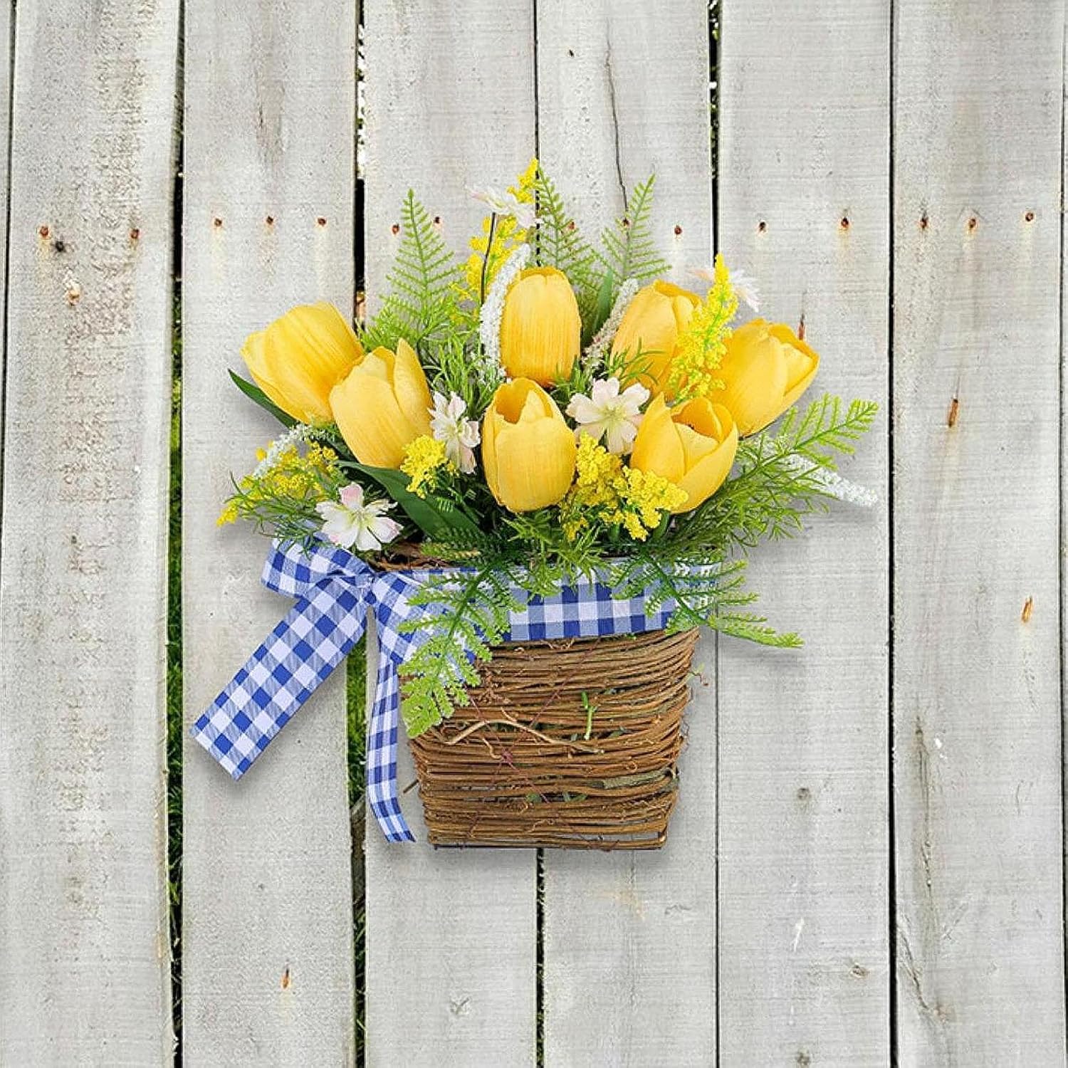Tulip Door Hanger Basket Wreath for Farmhouse Decor