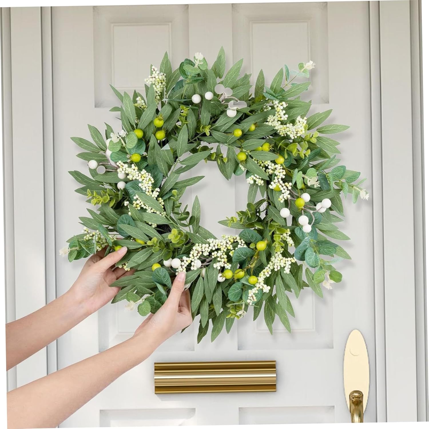 Spring Wreath with Green Leaves Front Door Decor