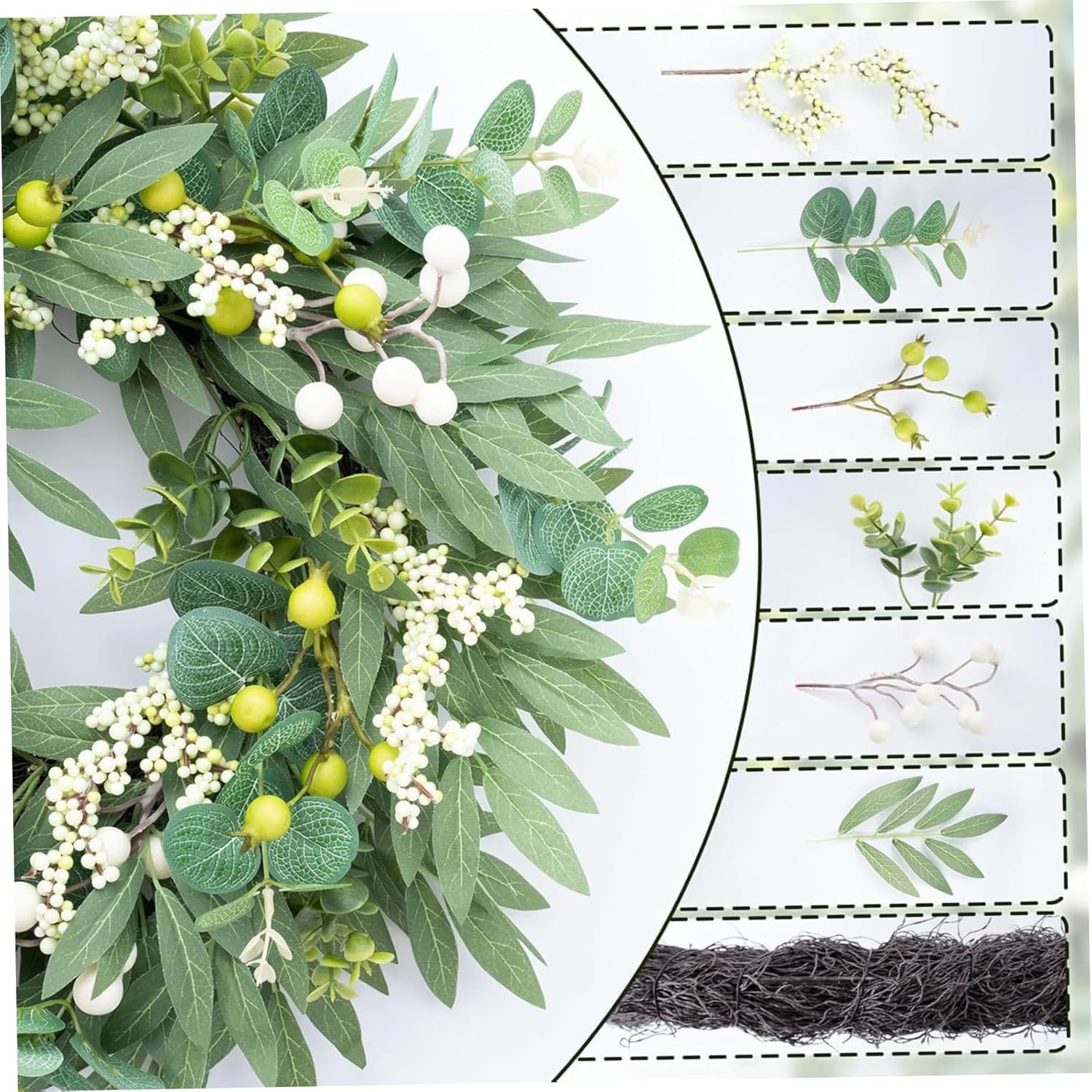 Spring Wreath with Green Leaves Front Door Decor