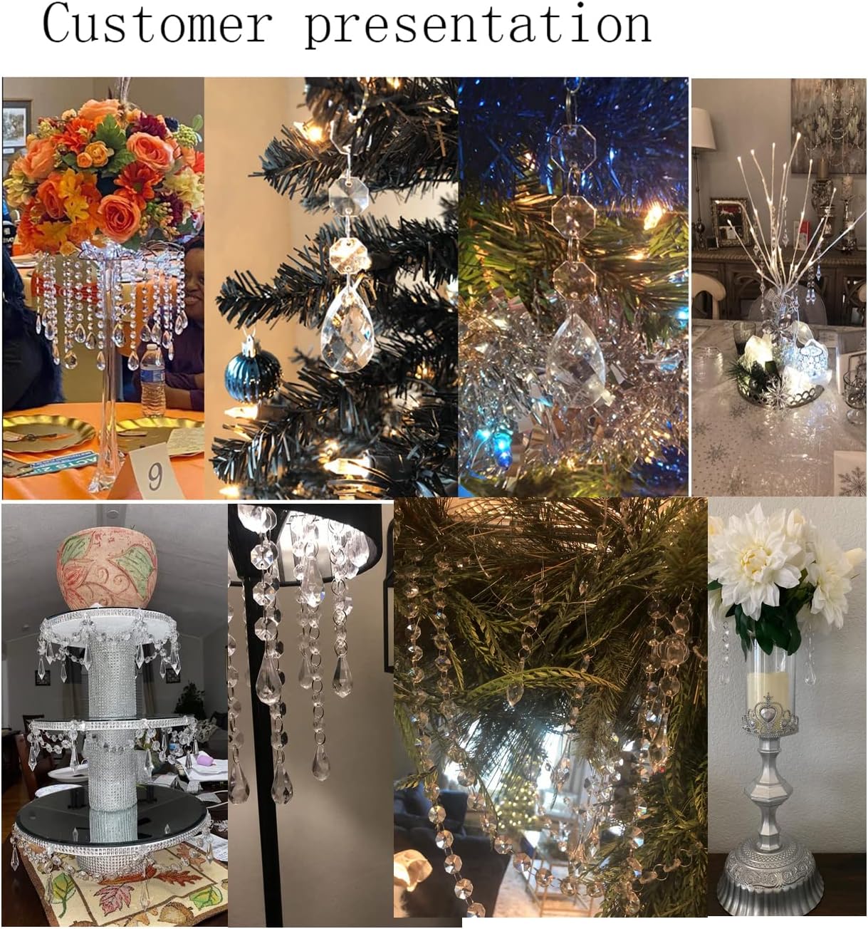 30PCS Teardrop Acrylic Crystal Drop Beads for Christmas Tree Decorations and Garland