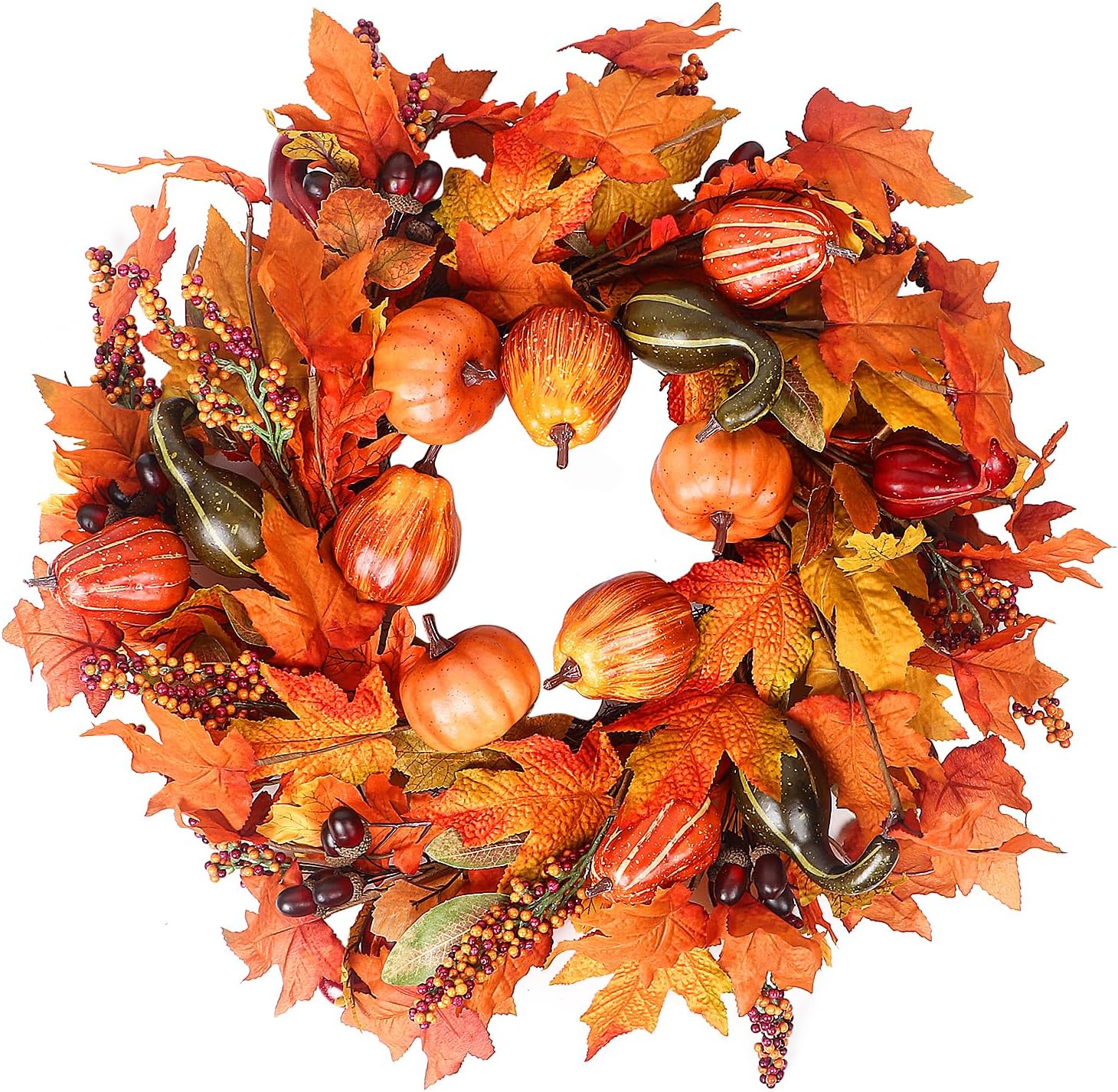 24 Inch Artificial Fall Wreath for Front Door Decor