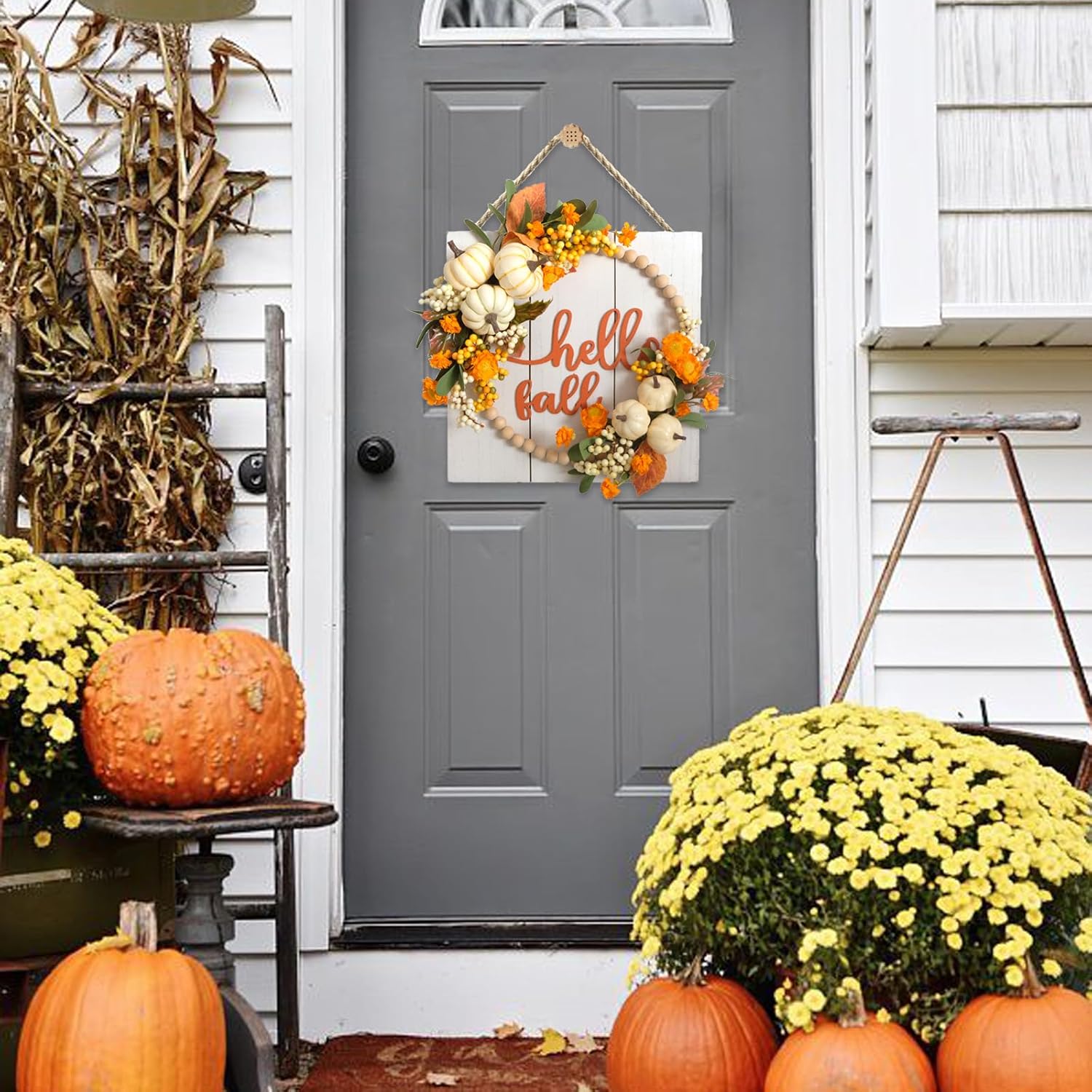 Idyllic Hello Fall Wreath for Front Door