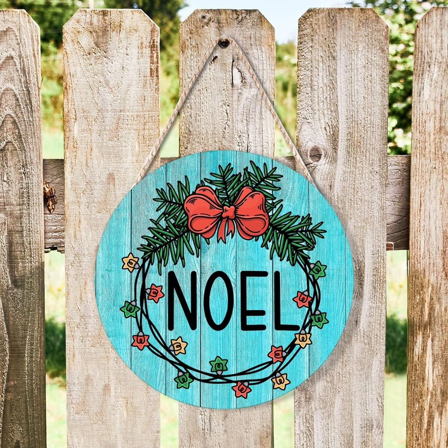 Noel Holly Christmas Wreath Wood Door Hanger