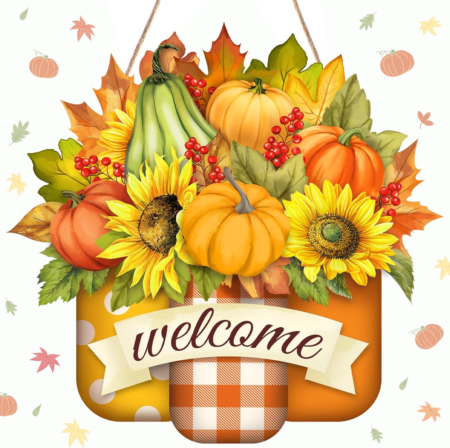 Welcome Fall Door Sign with Pumpkin Design
