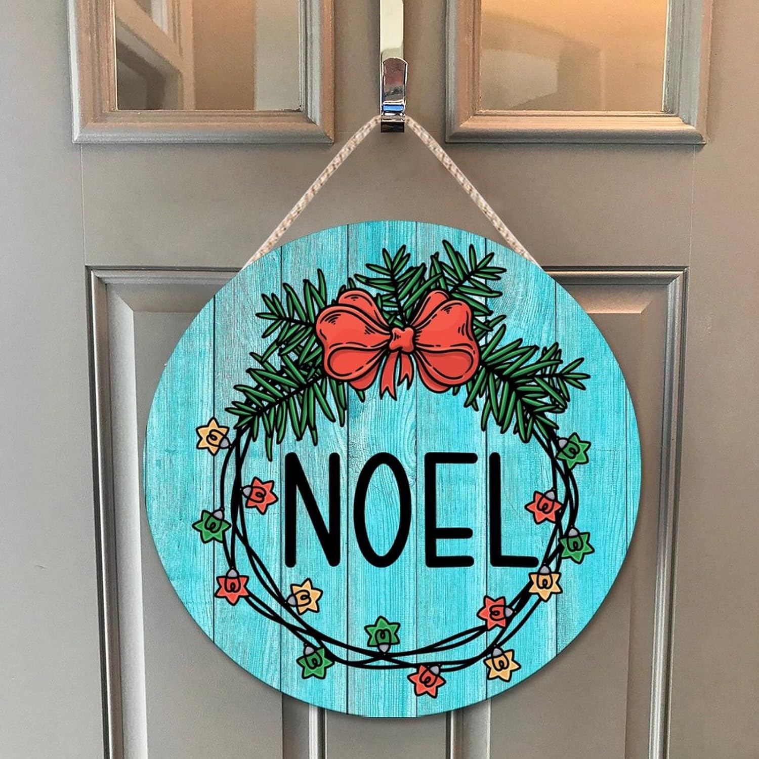 Noel Holly Christmas Wreath Wood Door Hanger