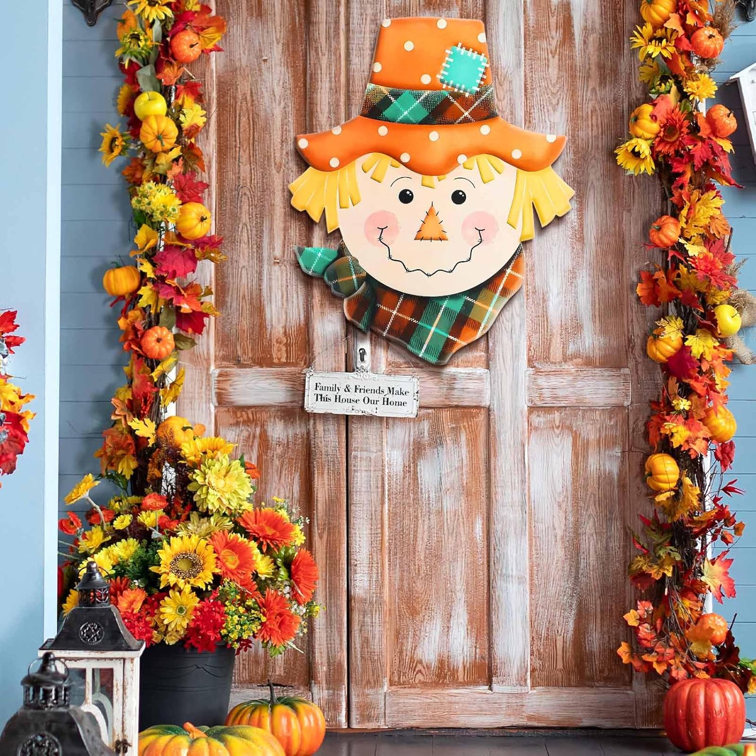 Metal Fall Door Scarecrow Head Welcome Sign