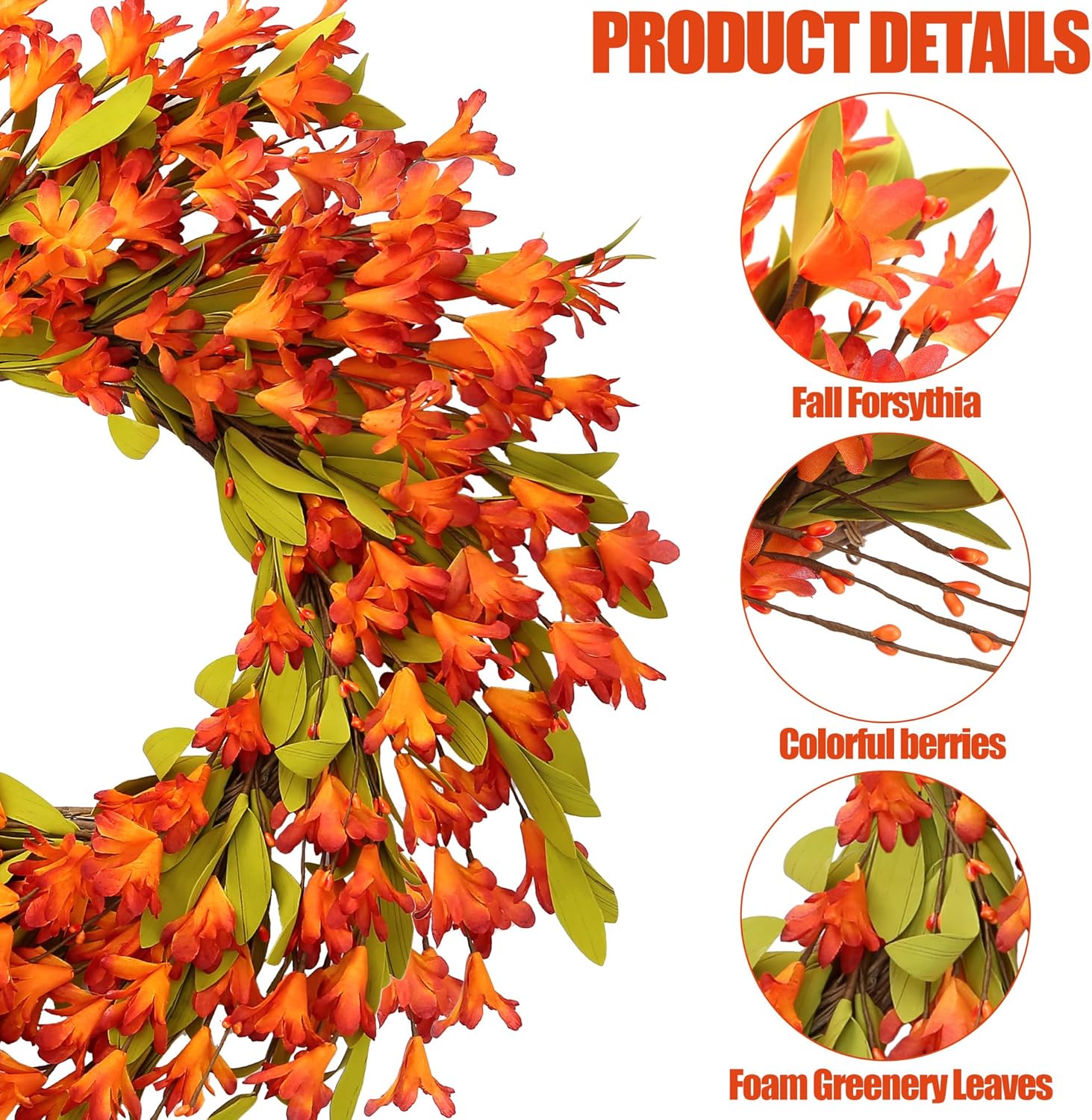 Sggvecsy Artificial Fall Wreath 22 Autumn Decor