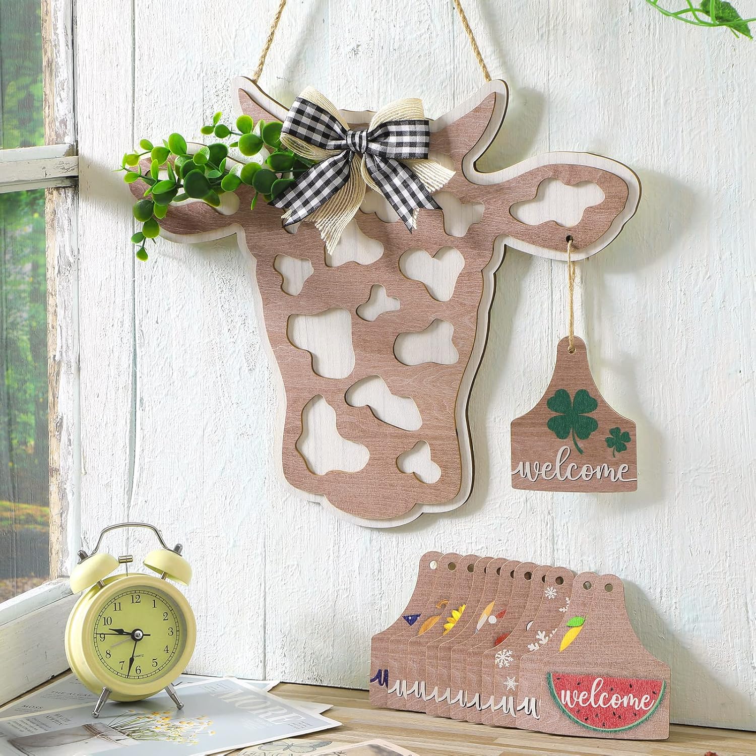 Maitys 13 Pcs Cow Head Door Wreath Sign