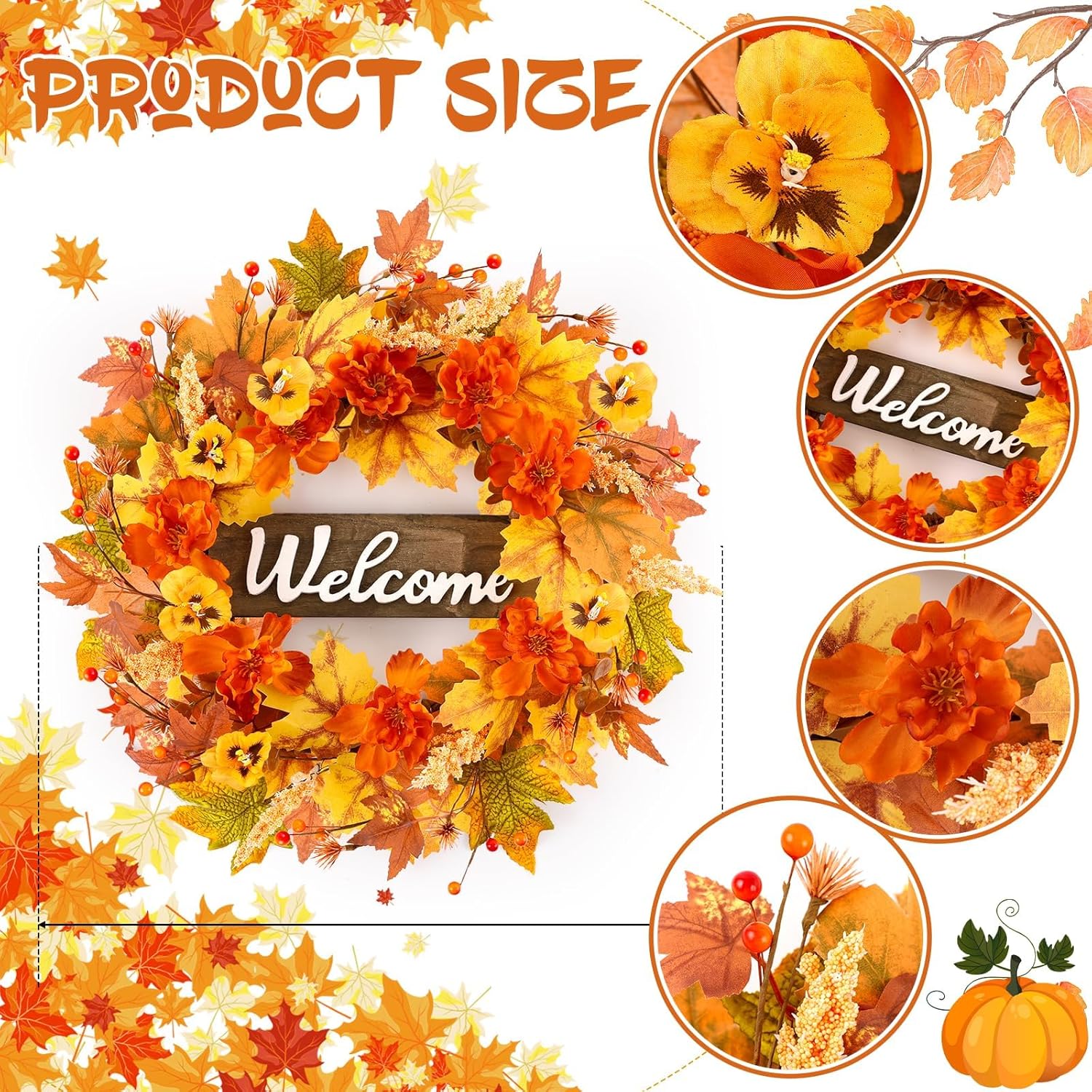 24 Inch Fall Wreath Front Door Decor