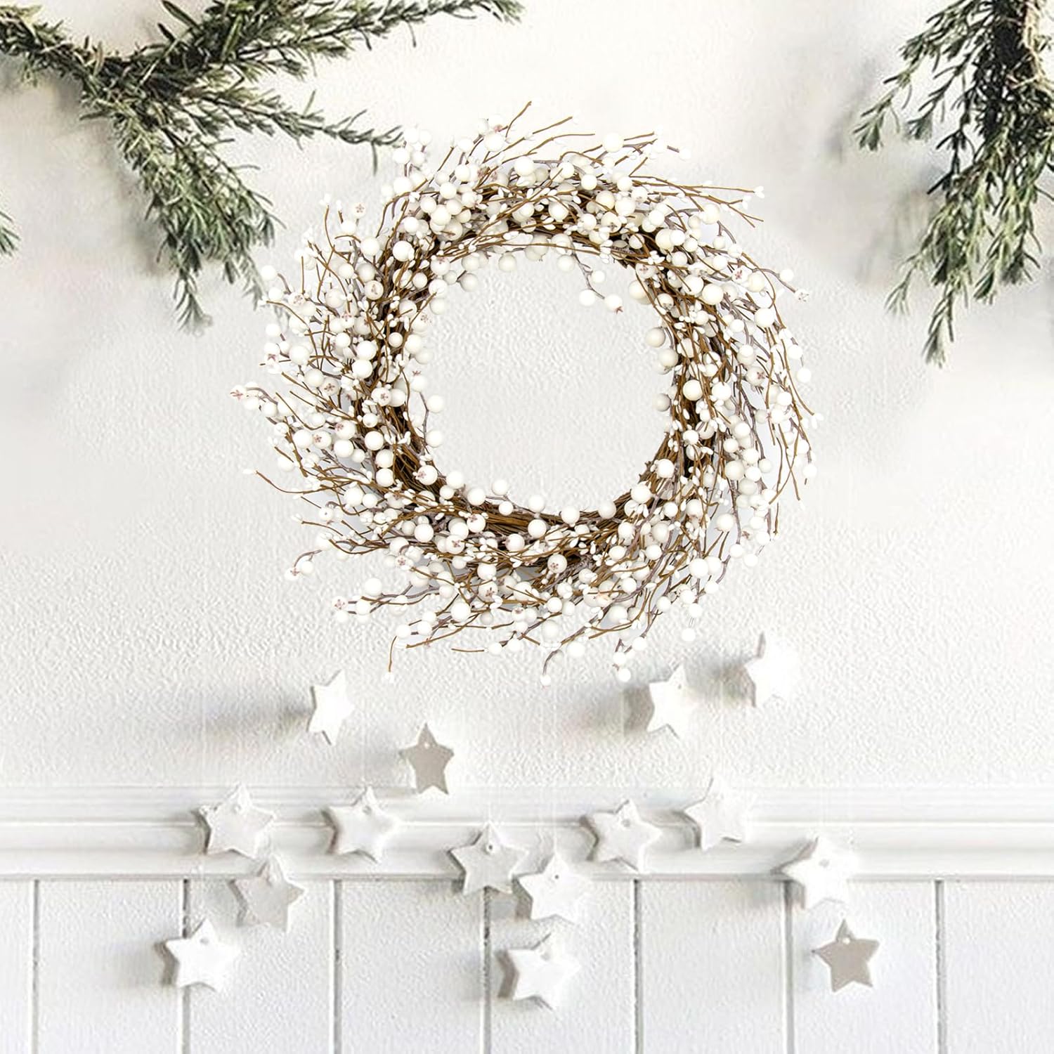 White Berry Wreath 20 Inch Winter Door Decor