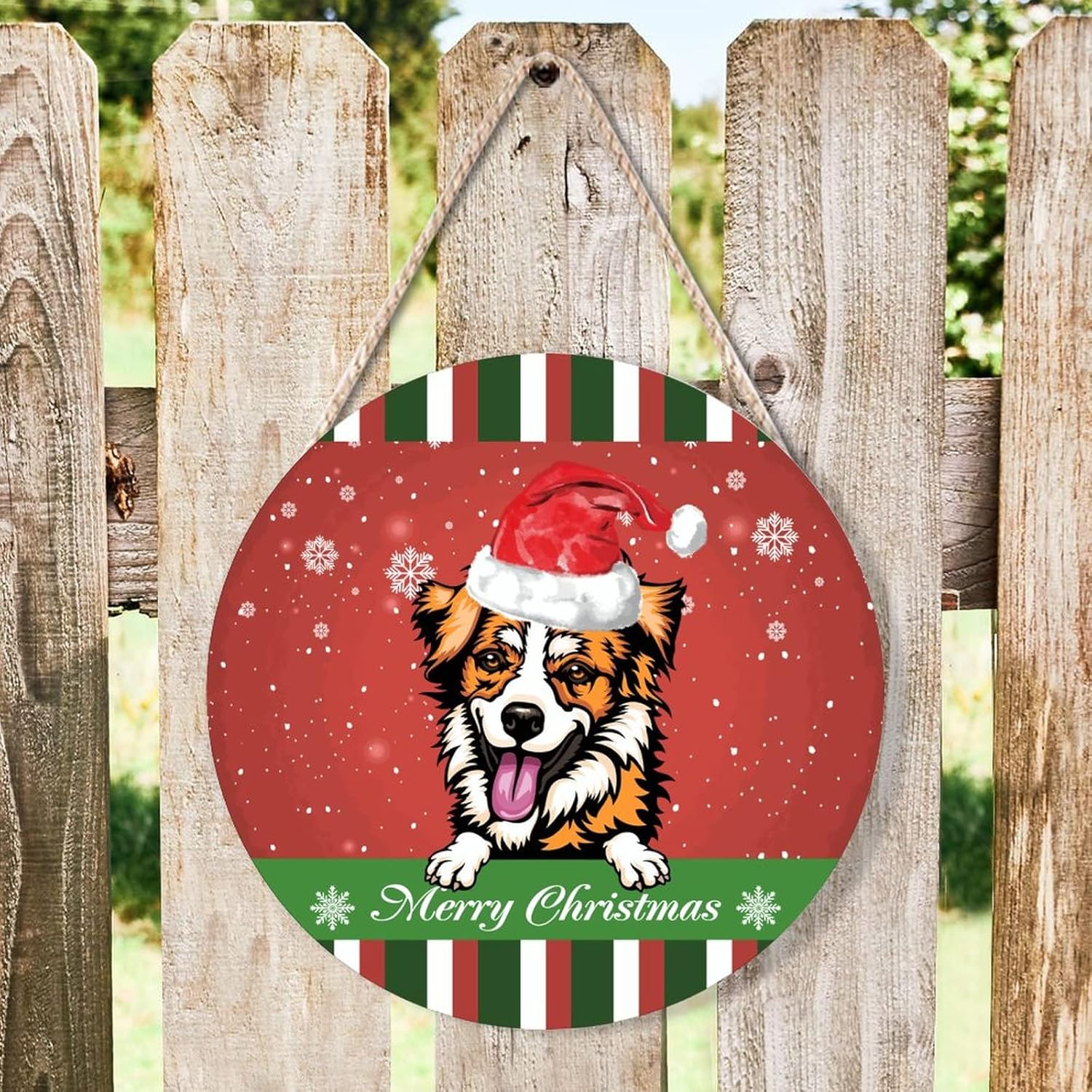 Farmhouse Door Hanger with Red Snowflake Christmas Design