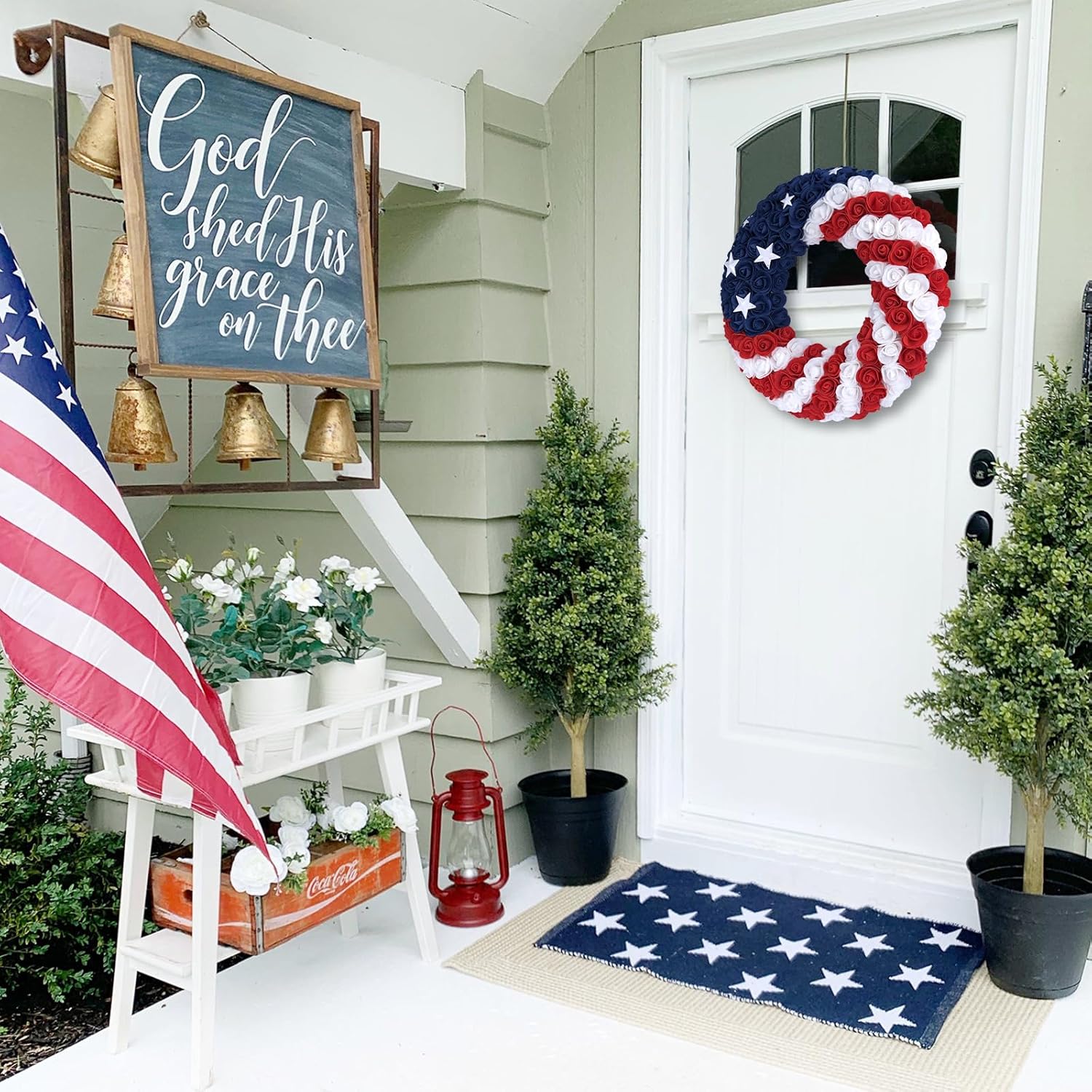 18 Inch Patriotic Roses Wreath for 4th of July 1