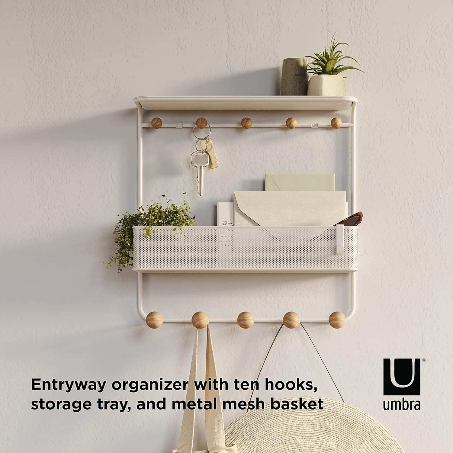 Umbra Estique Entryway Organizer with Hooks and Shelves White
