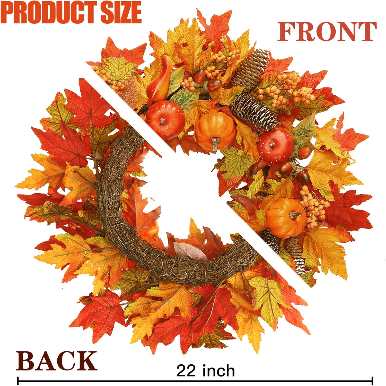Sggvecsy 22 Inch Fall Wreath Decor for Front Door and Window