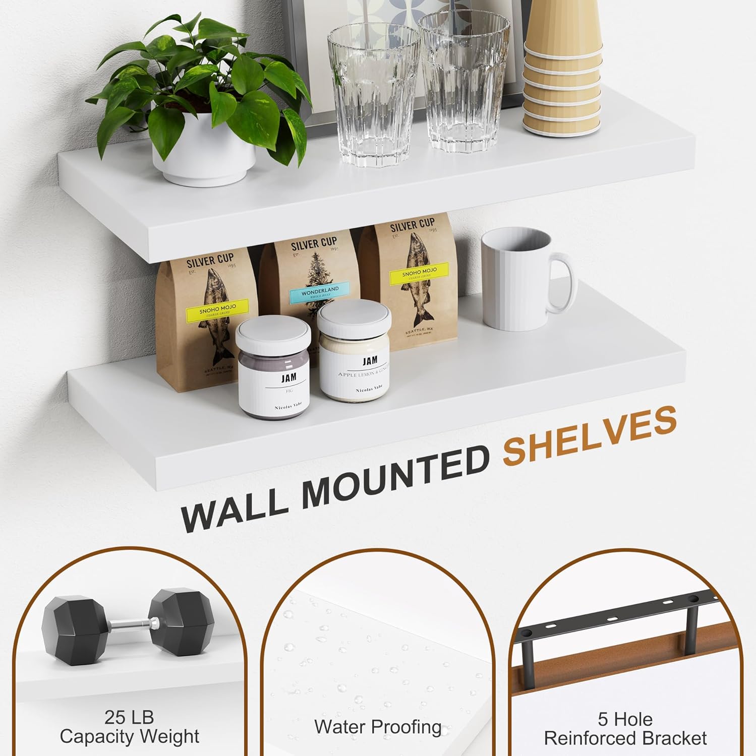Bellsal Floating Shelves for Wall Set of 2 White Engineered Wood