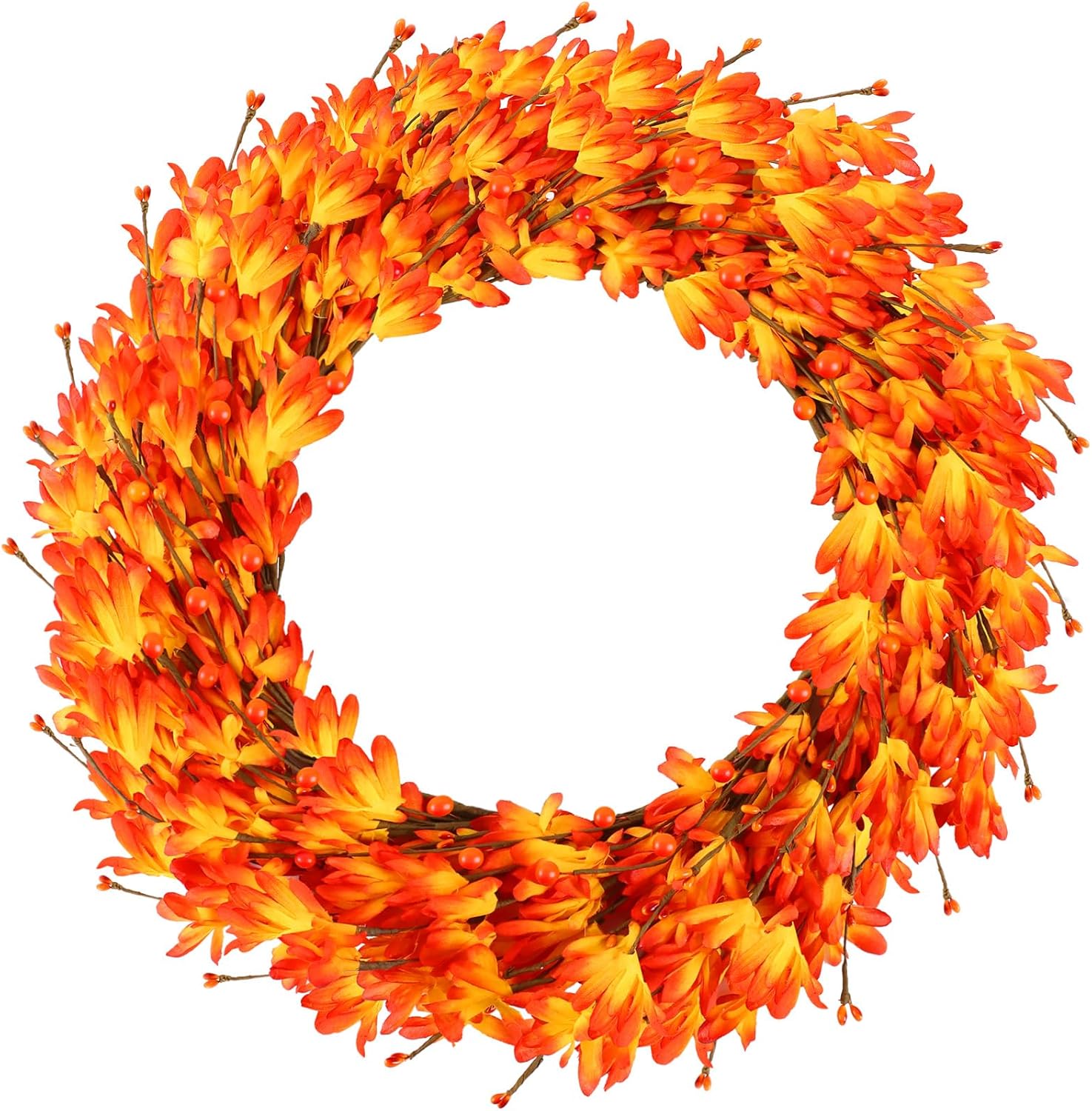20 Inch Artificial Forsythia Wreath with Berries