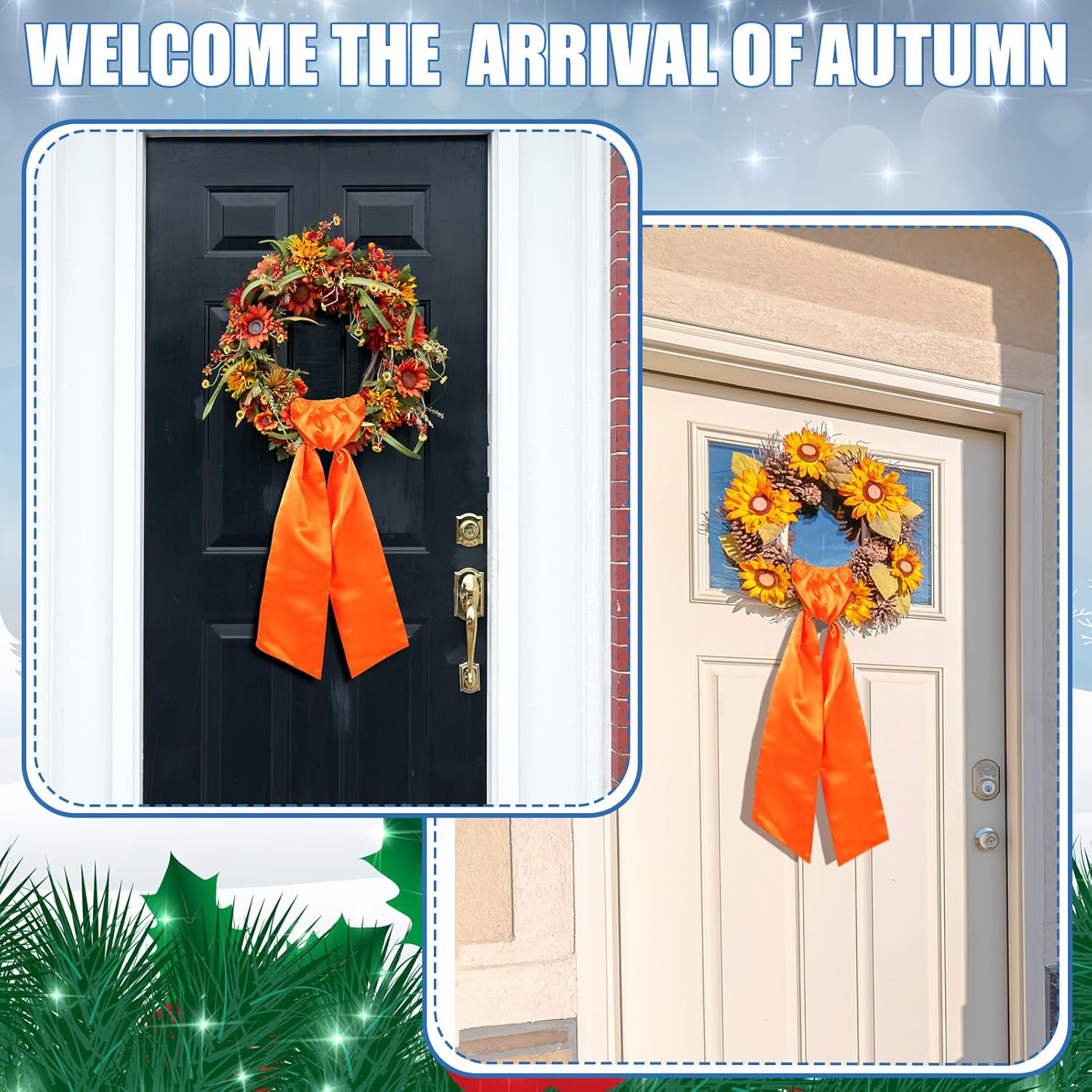 Orange Wreath Sash for Front Door Holiday Decor
