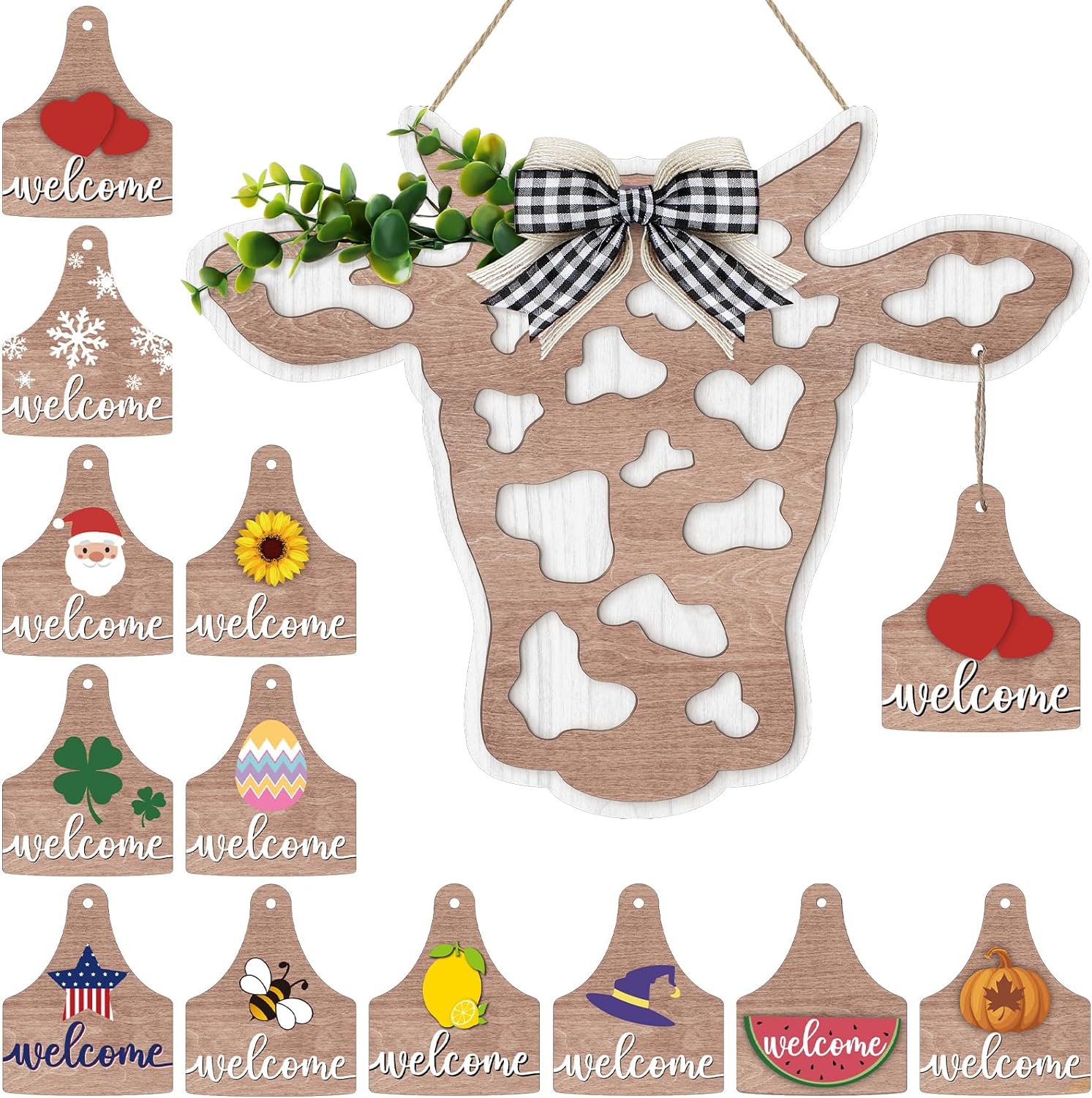 Maitys 13 Pcs Cow Head Door Wreath Sign