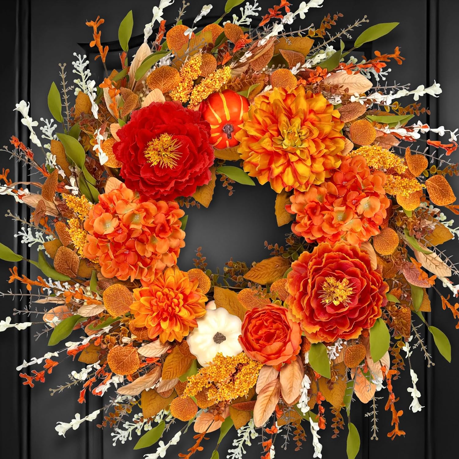 ICX 24-26 Inch Fall Wreath with Pumpkin Peonies Hydrangea