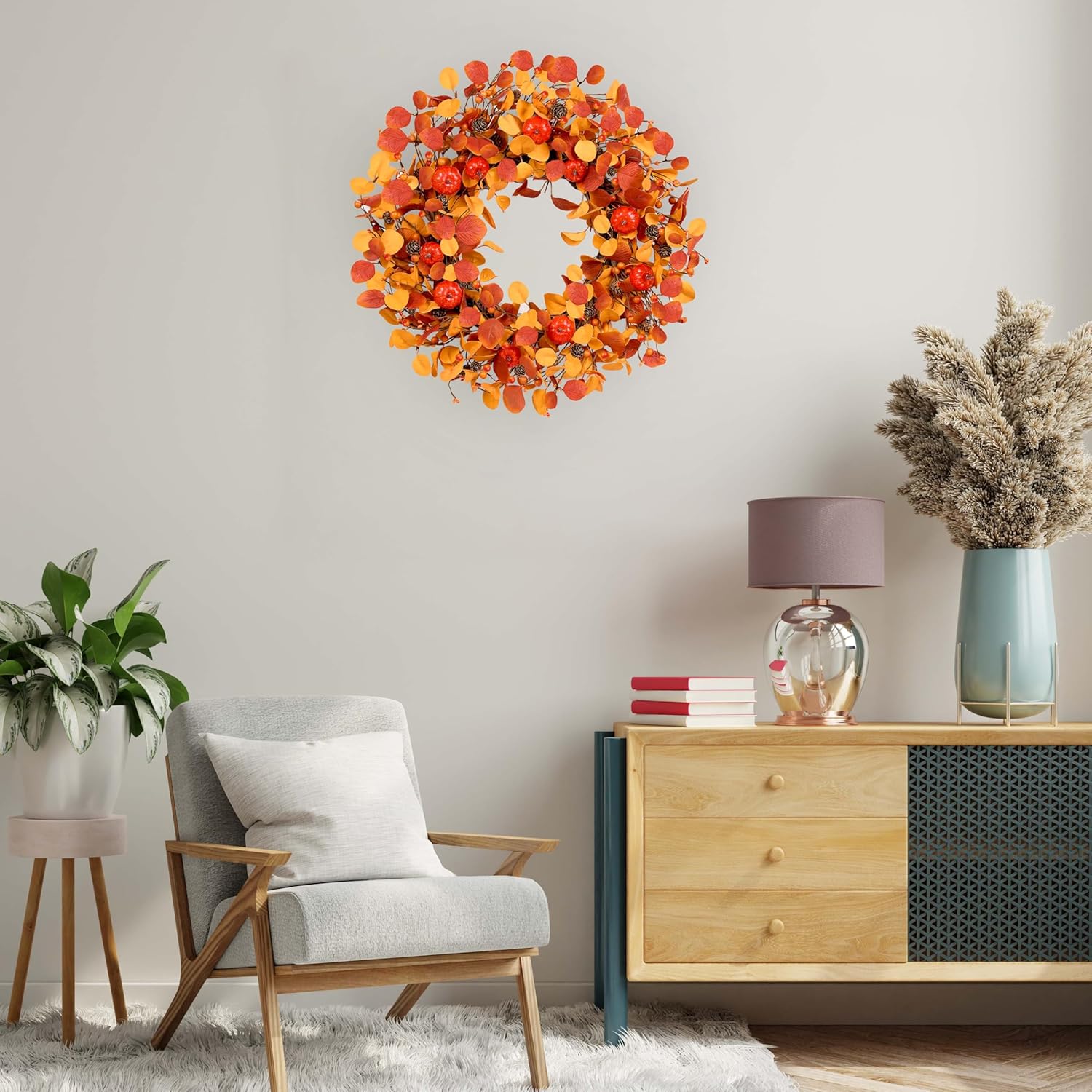22 Inch Artificial Fall Wreath for Front Door