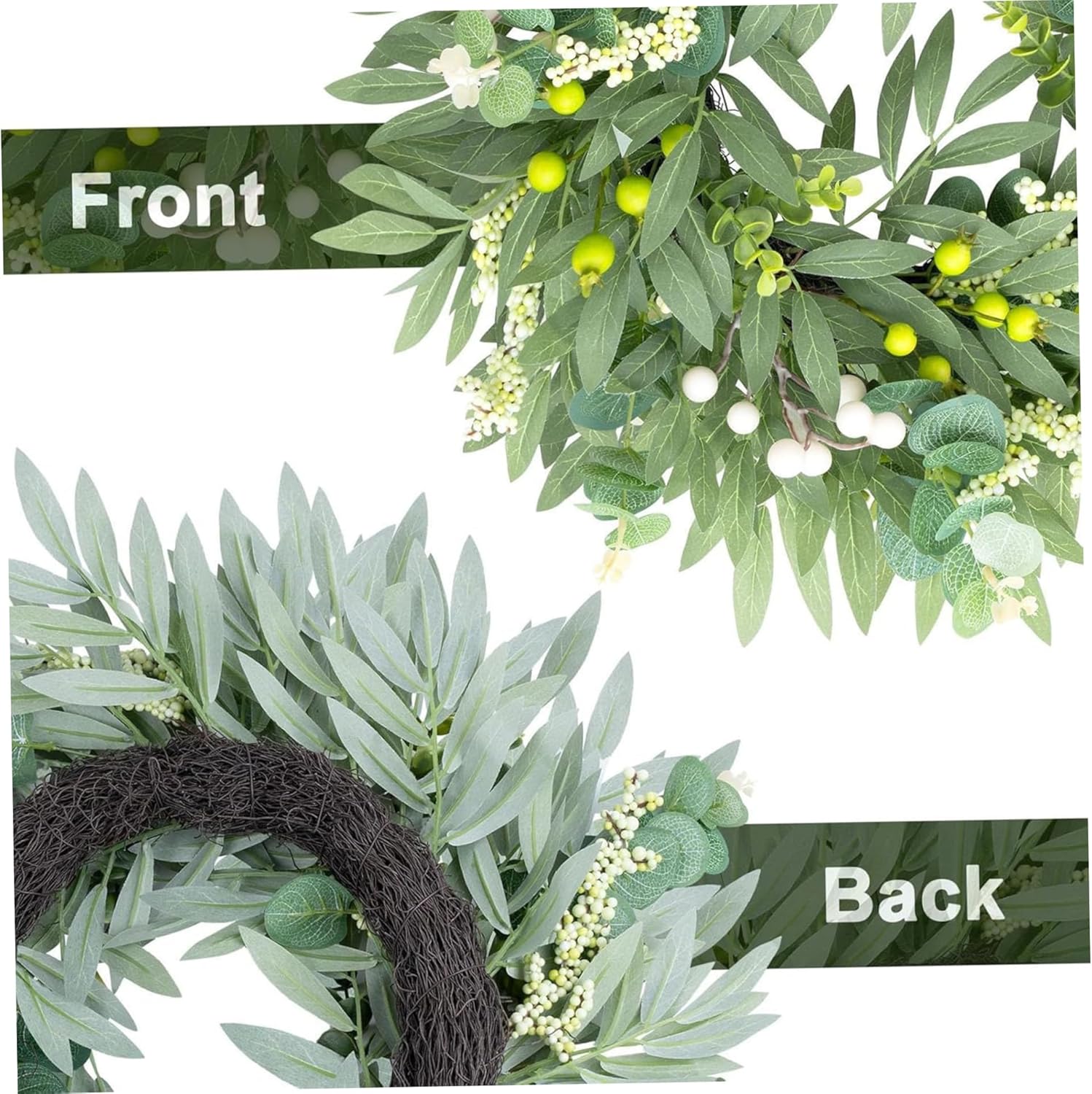 Spring Wreath with Green Leaves Front Door Decor