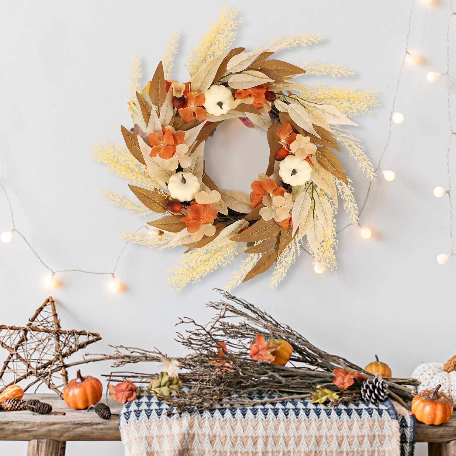 Winemana Fall Wreath for Front Door Thanksgiving Decor