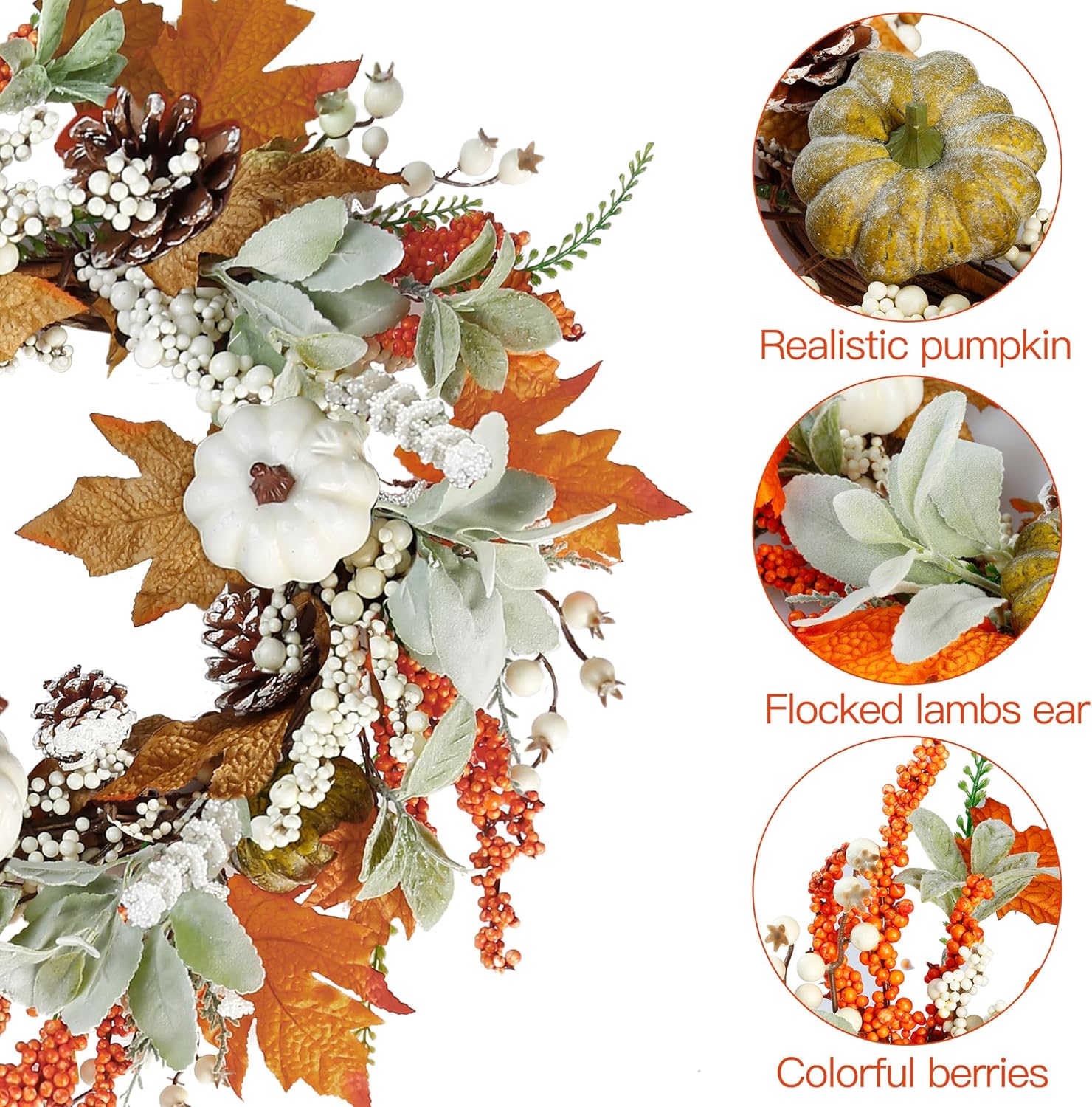 Sggvecsy 20 Inch Autumn Front Door Wreath