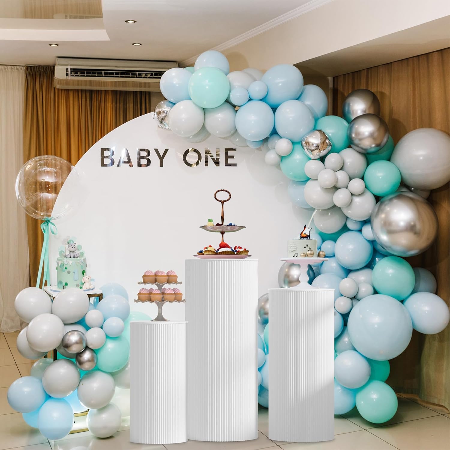 3pcs White Cylinder Pedestal Stands for Party Decoration
