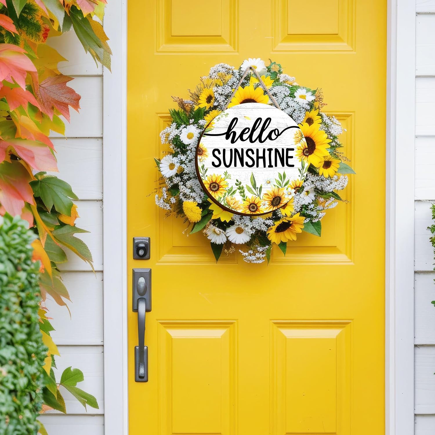 Artinme Summer Decor Wreath 12x12 Inch Hello Sunshine