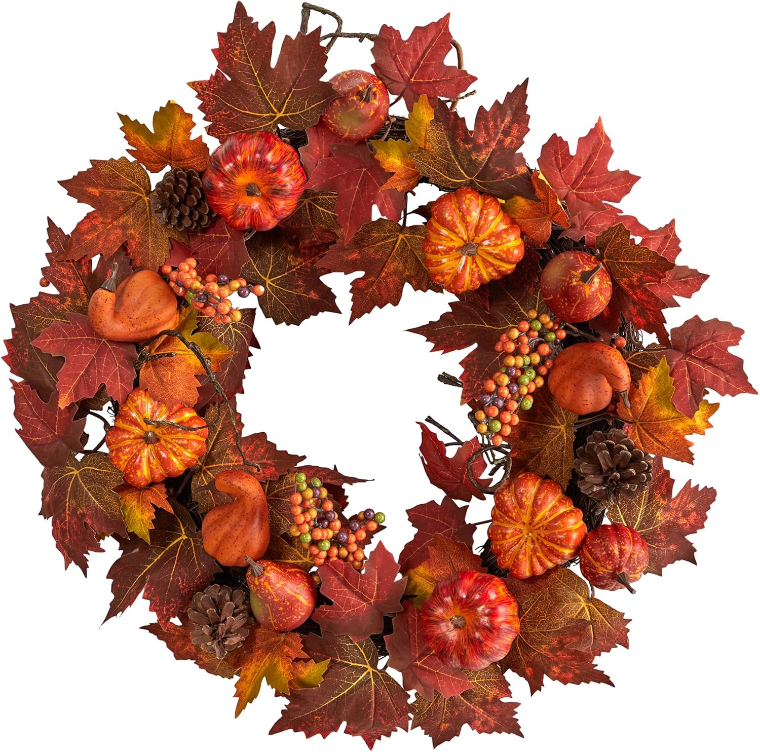 Nearly Natural 24in Autumn Maple Leaves Wreath