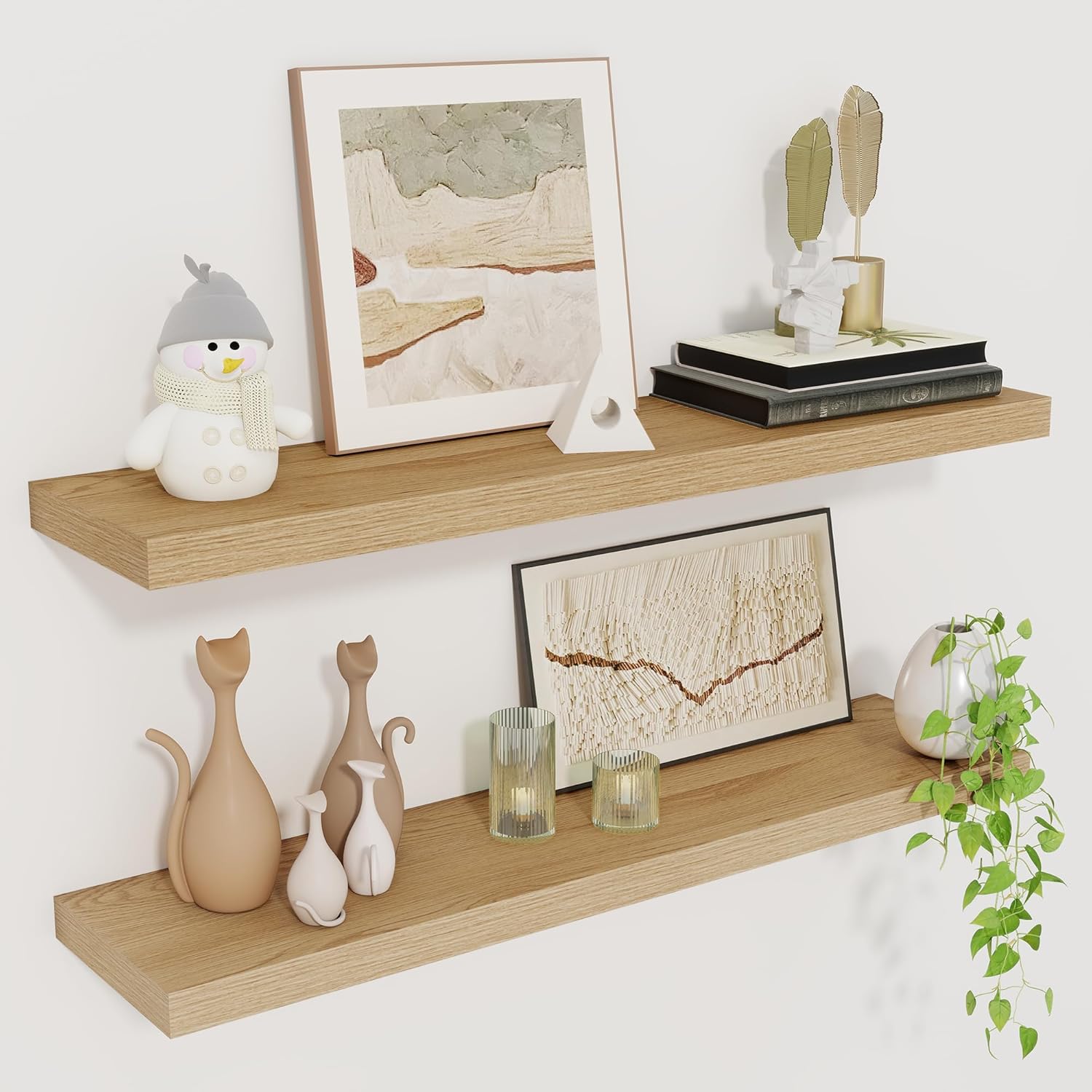 Fun Memories Set of 2 Rustic Floating Wall Shelves
