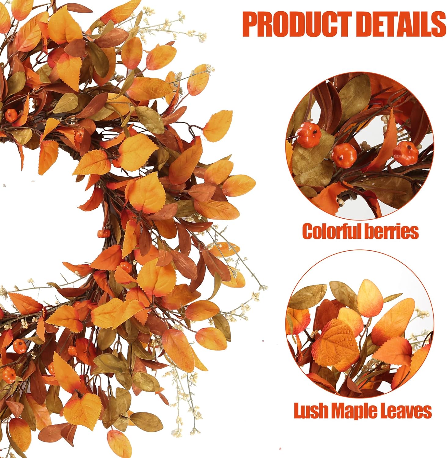 Sggvecsy Fall Wreath 21 Inch Autumn Decor Door Accent